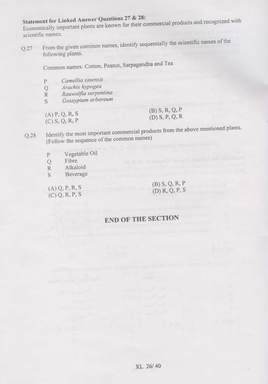 GATE Exam Question Paper 2007 Life Sciences 26