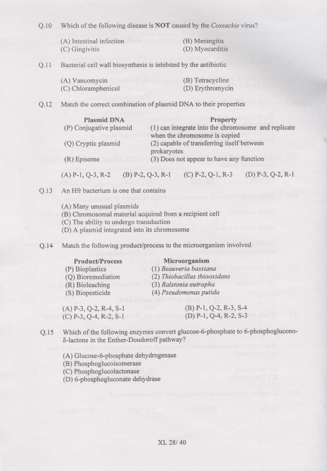 GATE Exam Question Paper 2007 Life Sciences 28