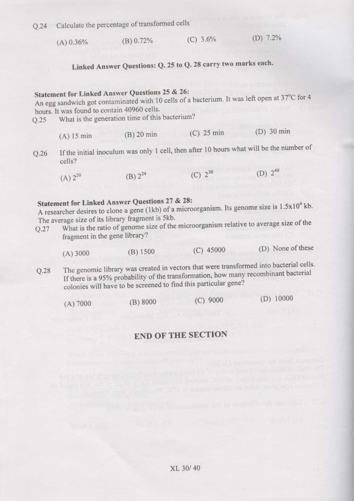GATE Exam Question Paper 2007 Life Sciences 30
