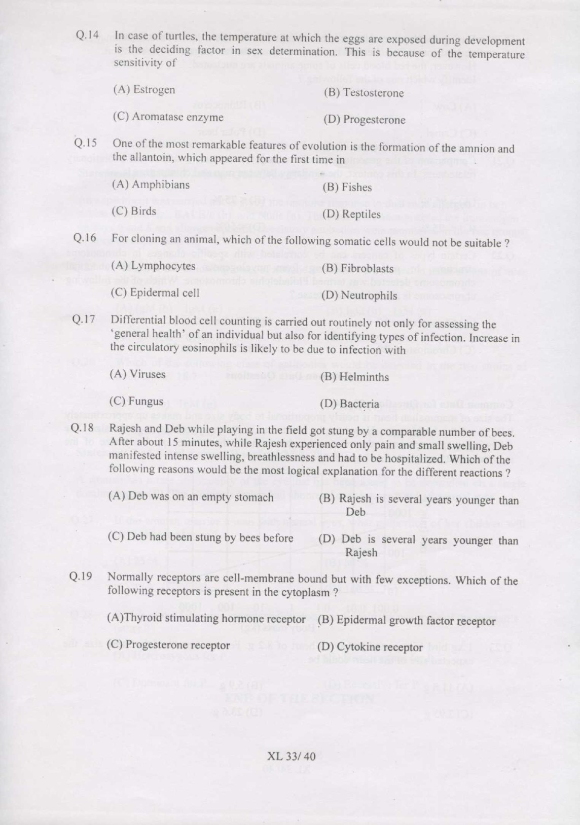GATE Exam Question Paper 2007 Life Sciences 33