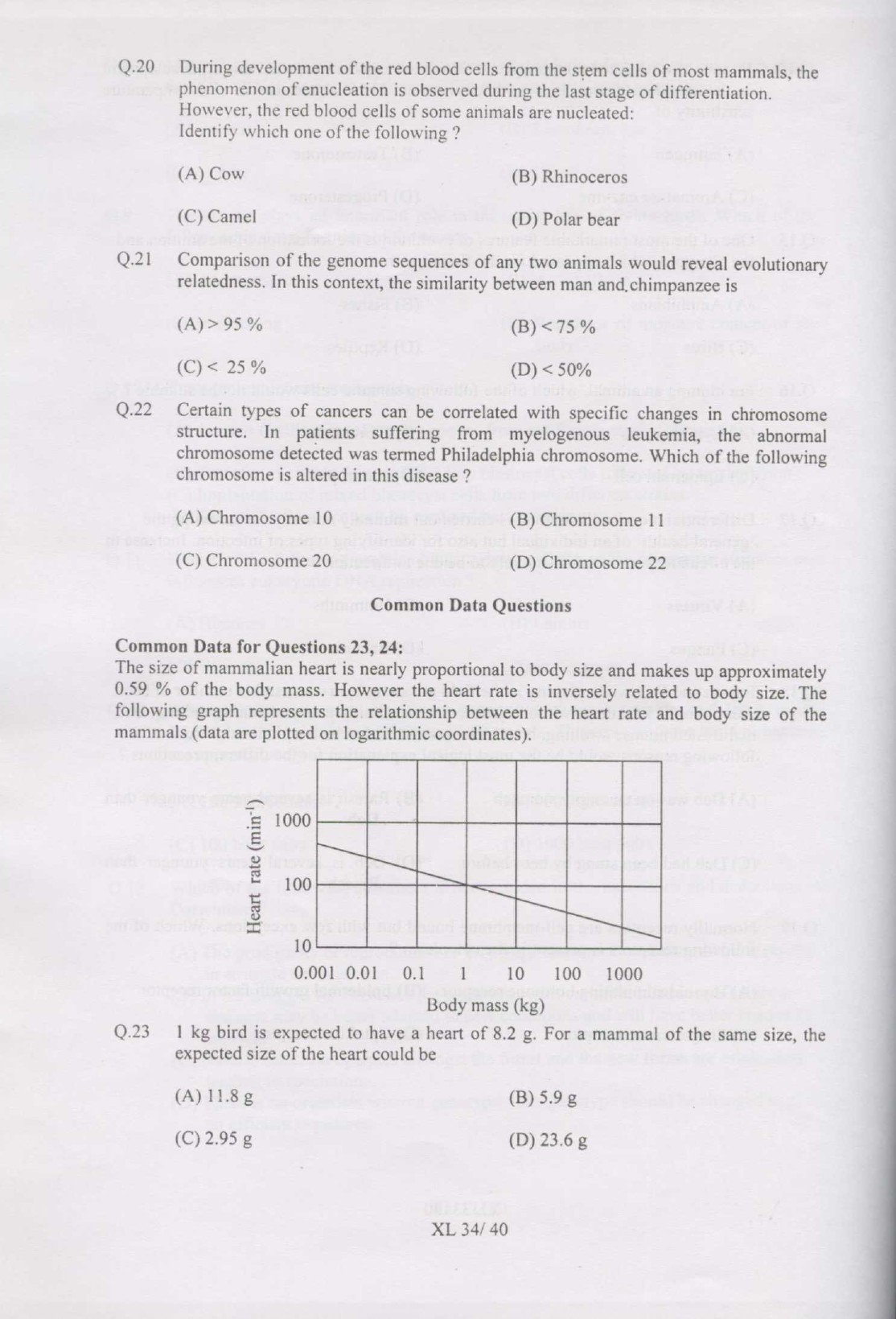 GATE Exam Question Paper 2007 Life Sciences 34