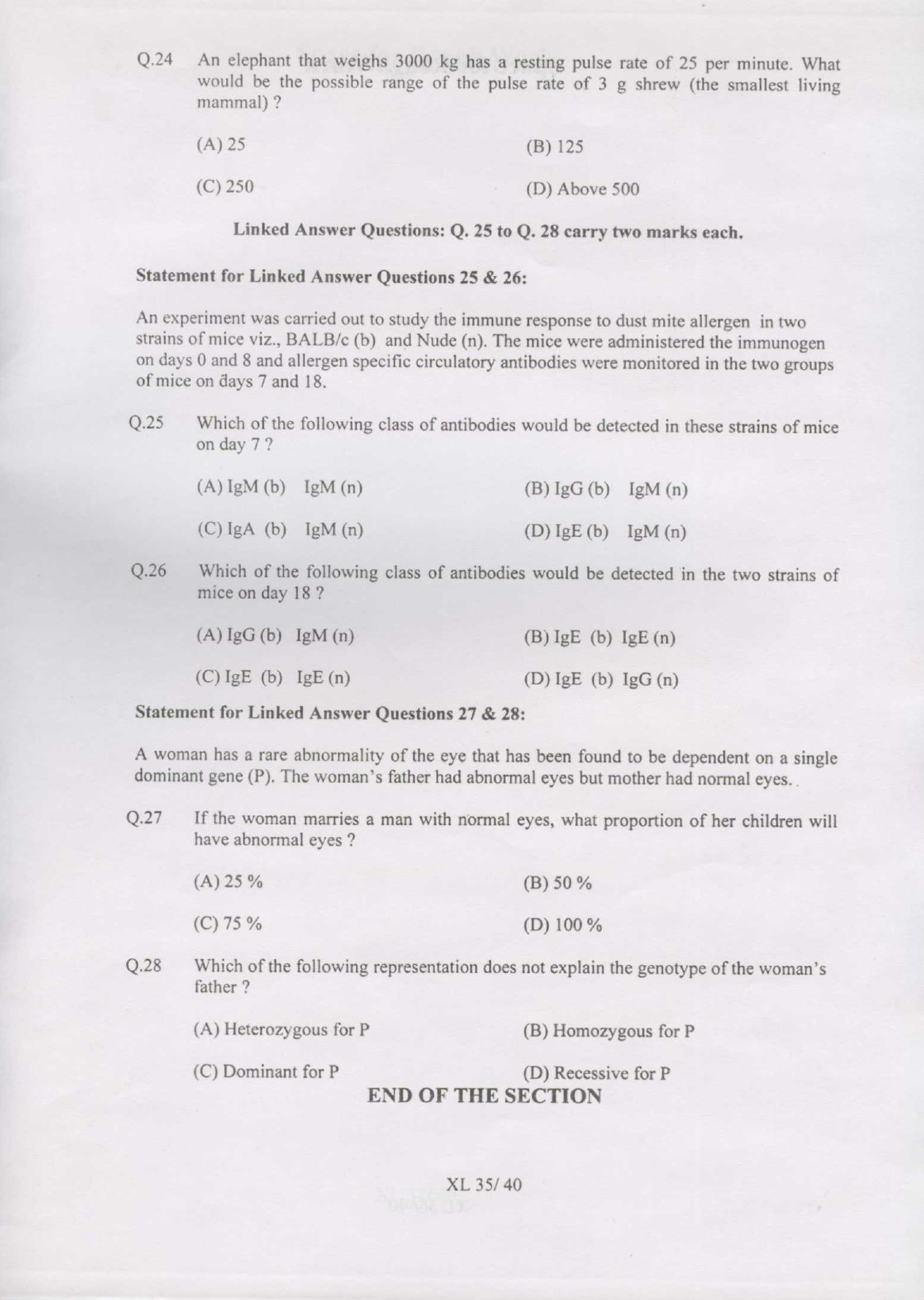 GATE Exam Question Paper 2007 Life Sciences 35