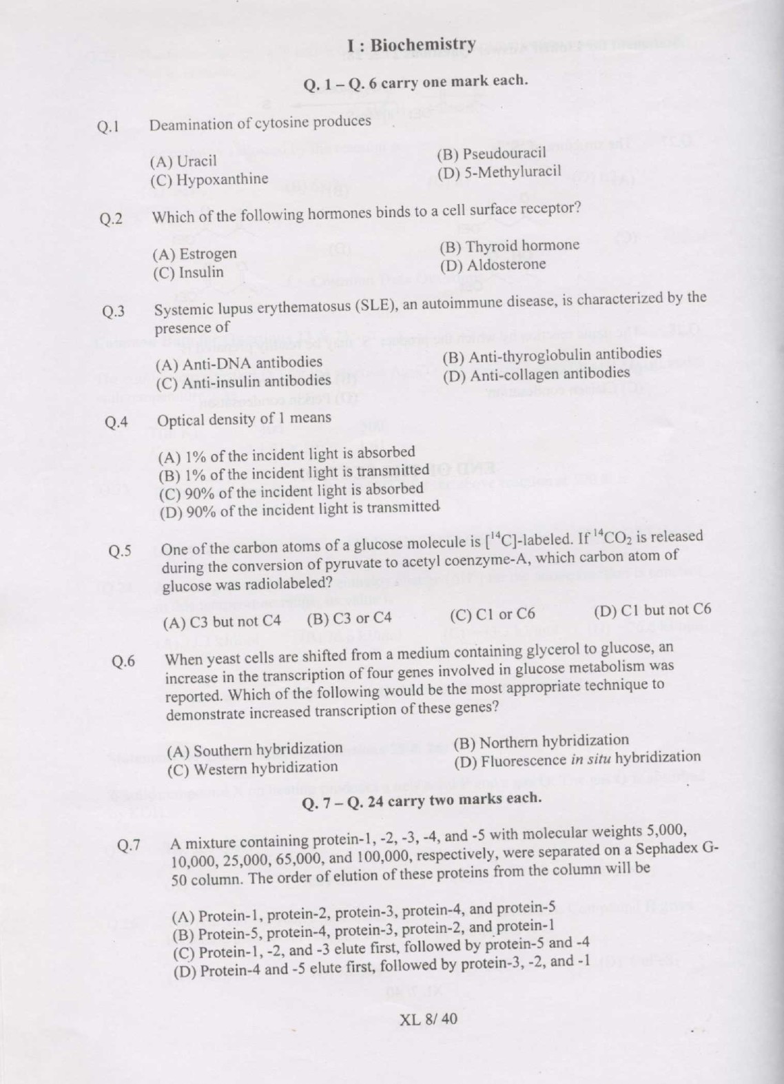 GATE Exam Question Paper 2007 Life Sciences 8