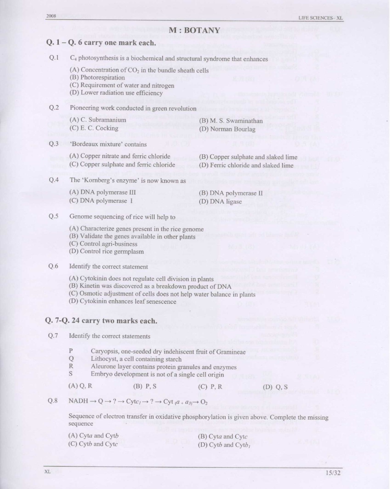 GATE Exam Question Paper 2008 Life Sciences 15