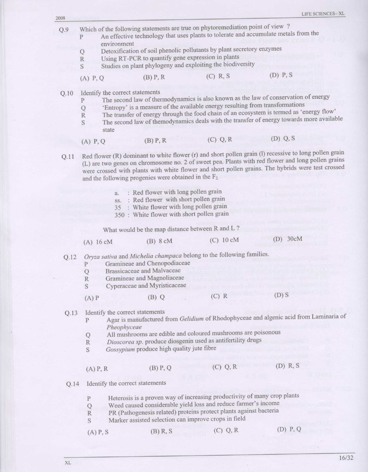 GATE Exam Question Paper 2008 Life Sciences 16