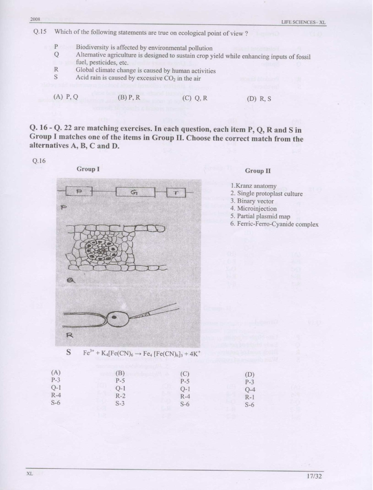 GATE Exam Question Paper 2008 Life Sciences 17