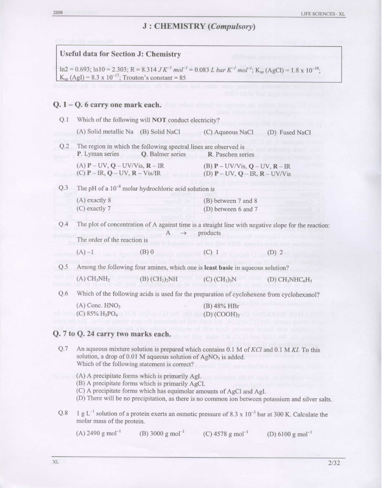 GATE Exam Question Paper 2008 Life Sciences 2