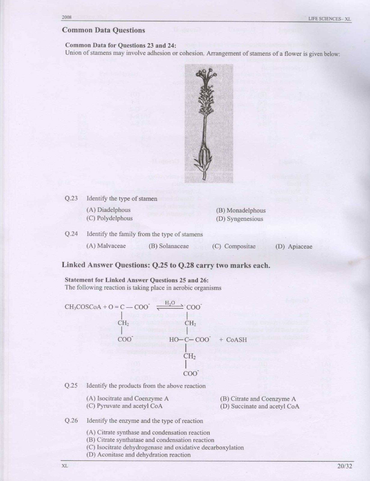 GATE Exam Question Paper 2008 Life Sciences 20