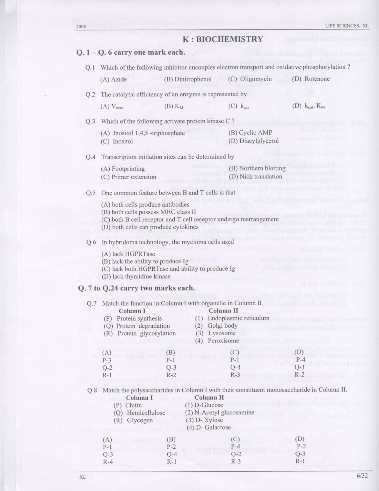 GATE Exam Question Paper 2008 Life Sciences 6