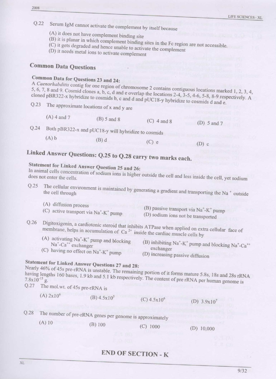 GATE Exam Question Paper 2008 Life Sciences 9