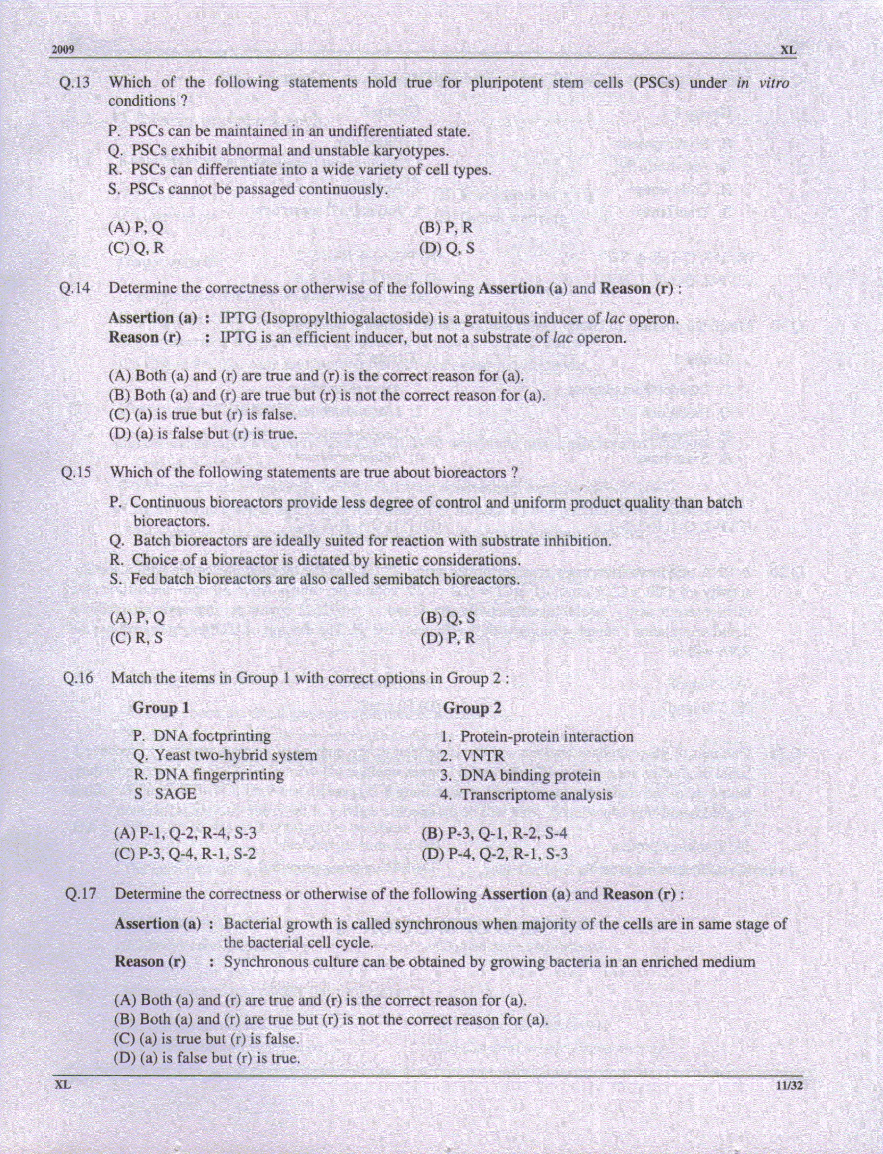 GATE Exam Question Paper 2009 Life Sciences 11