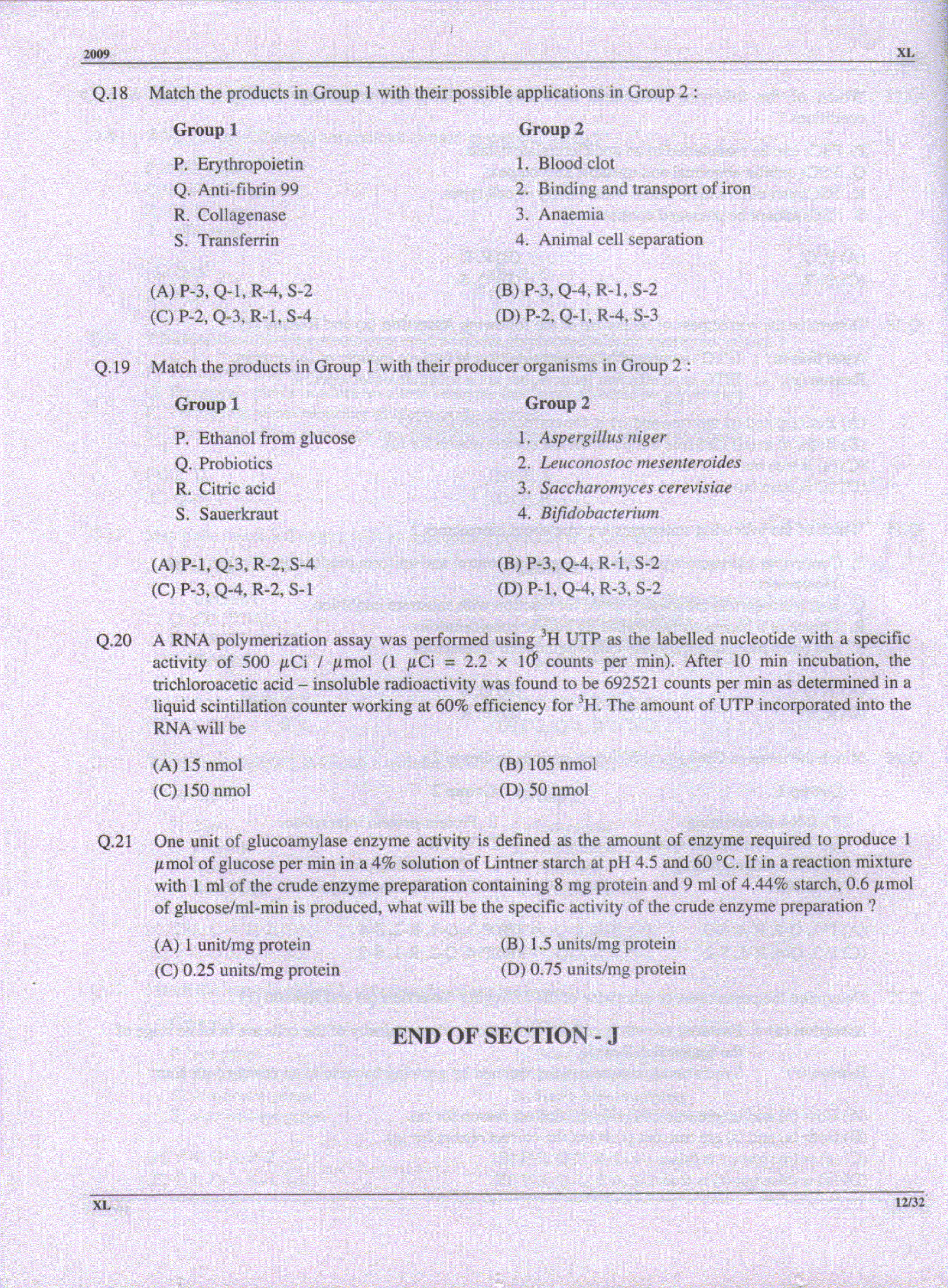 GATE Exam Question Paper 2009 Life Sciences 12