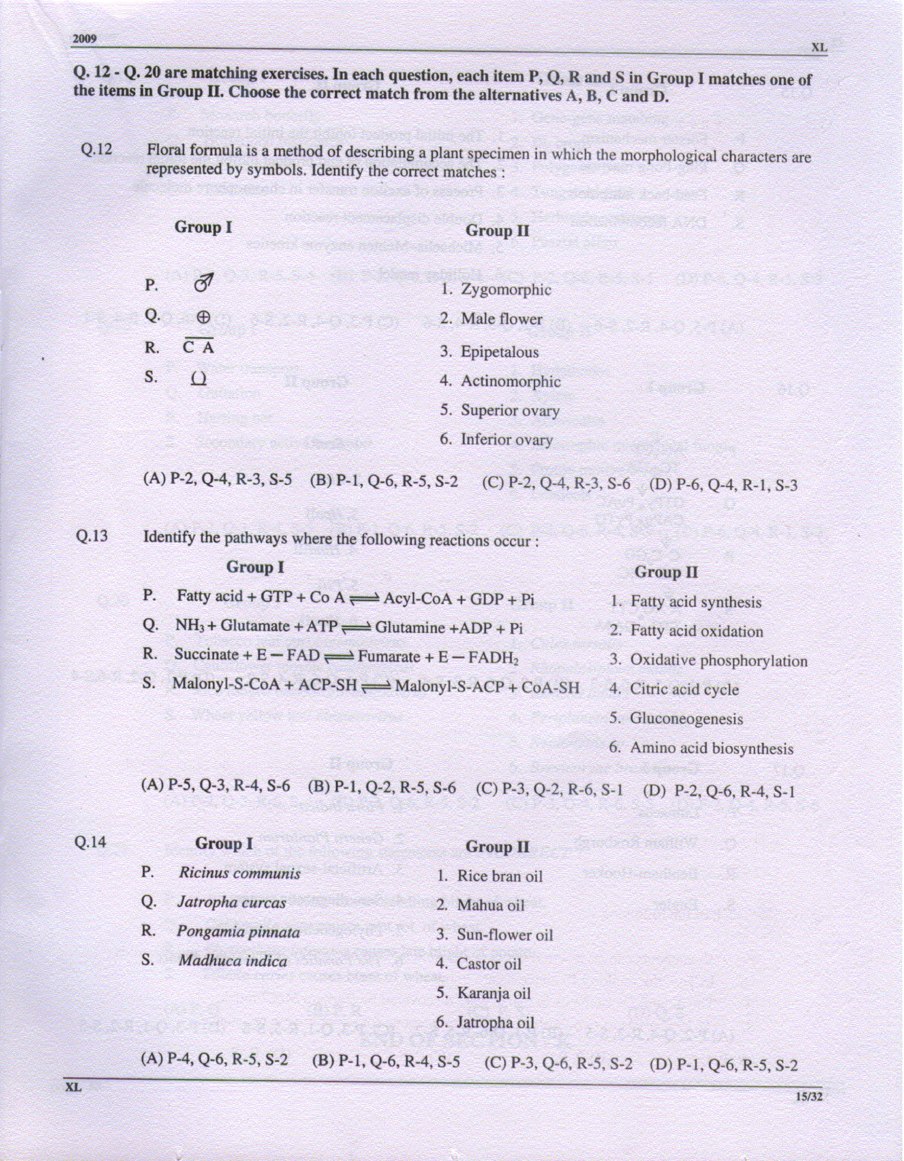 GATE Exam Question Paper 2009 Life Sciences 15