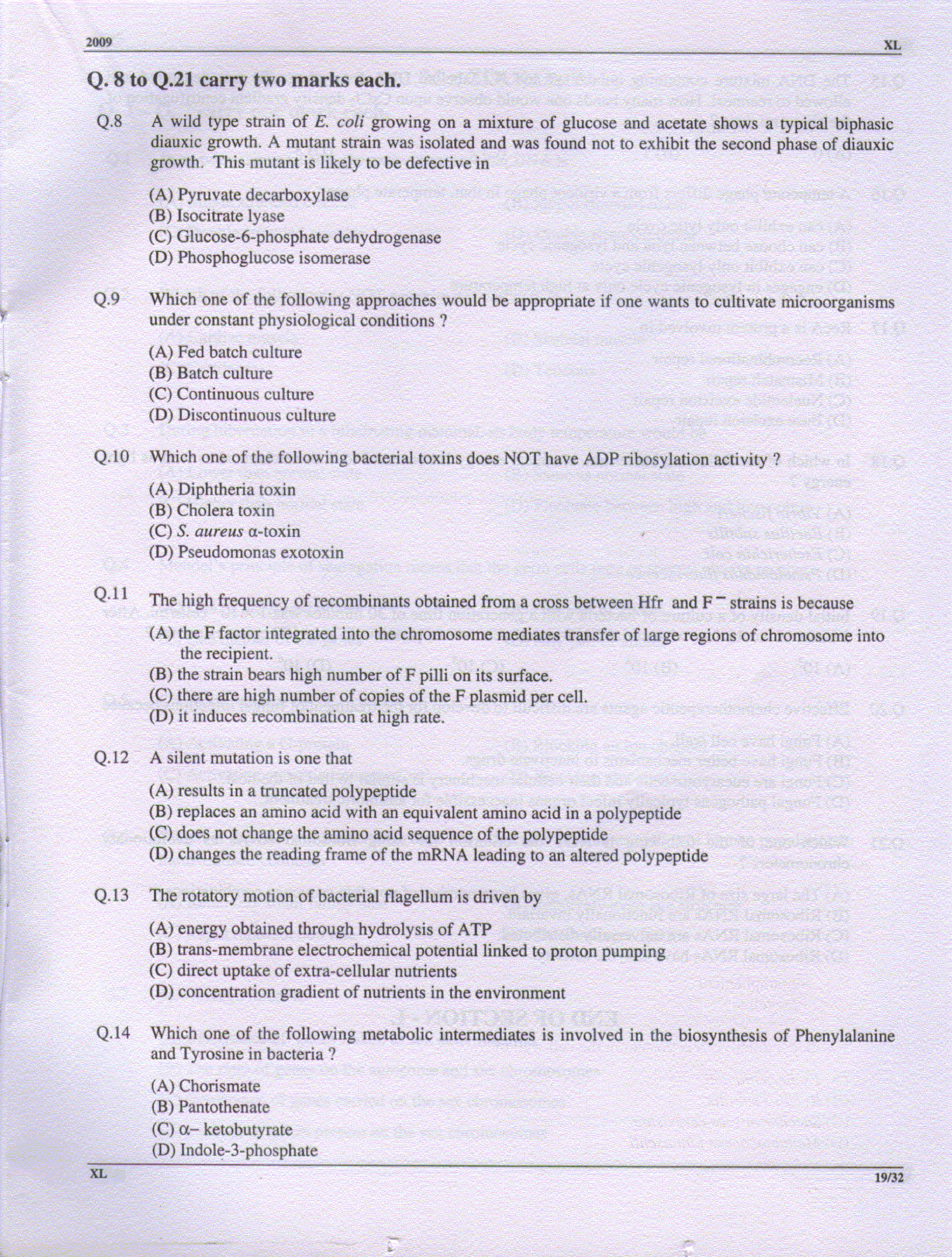GATE Exam Question Paper 2009 Life Sciences 19