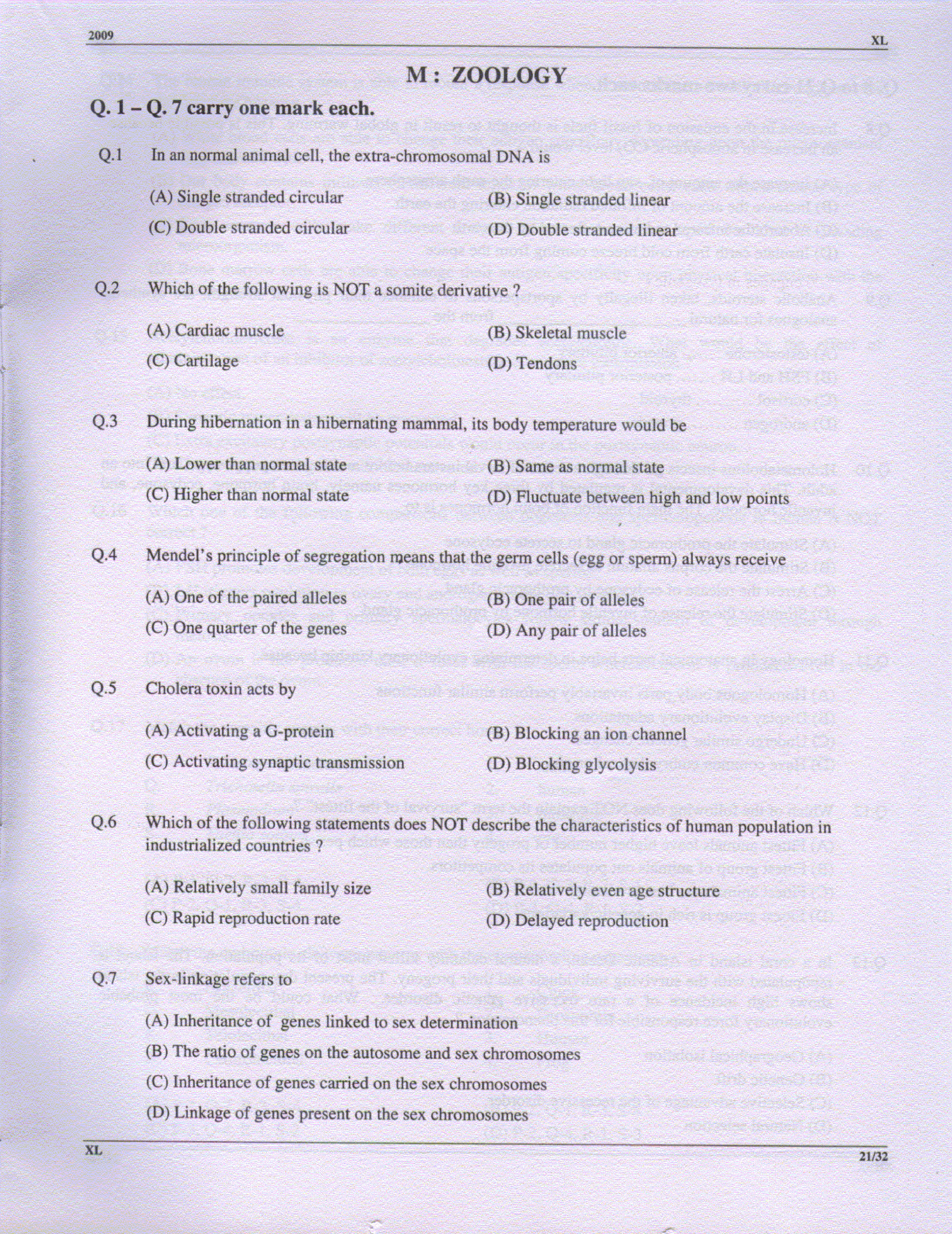 GATE Exam Question Paper 2009 Life Sciences 21