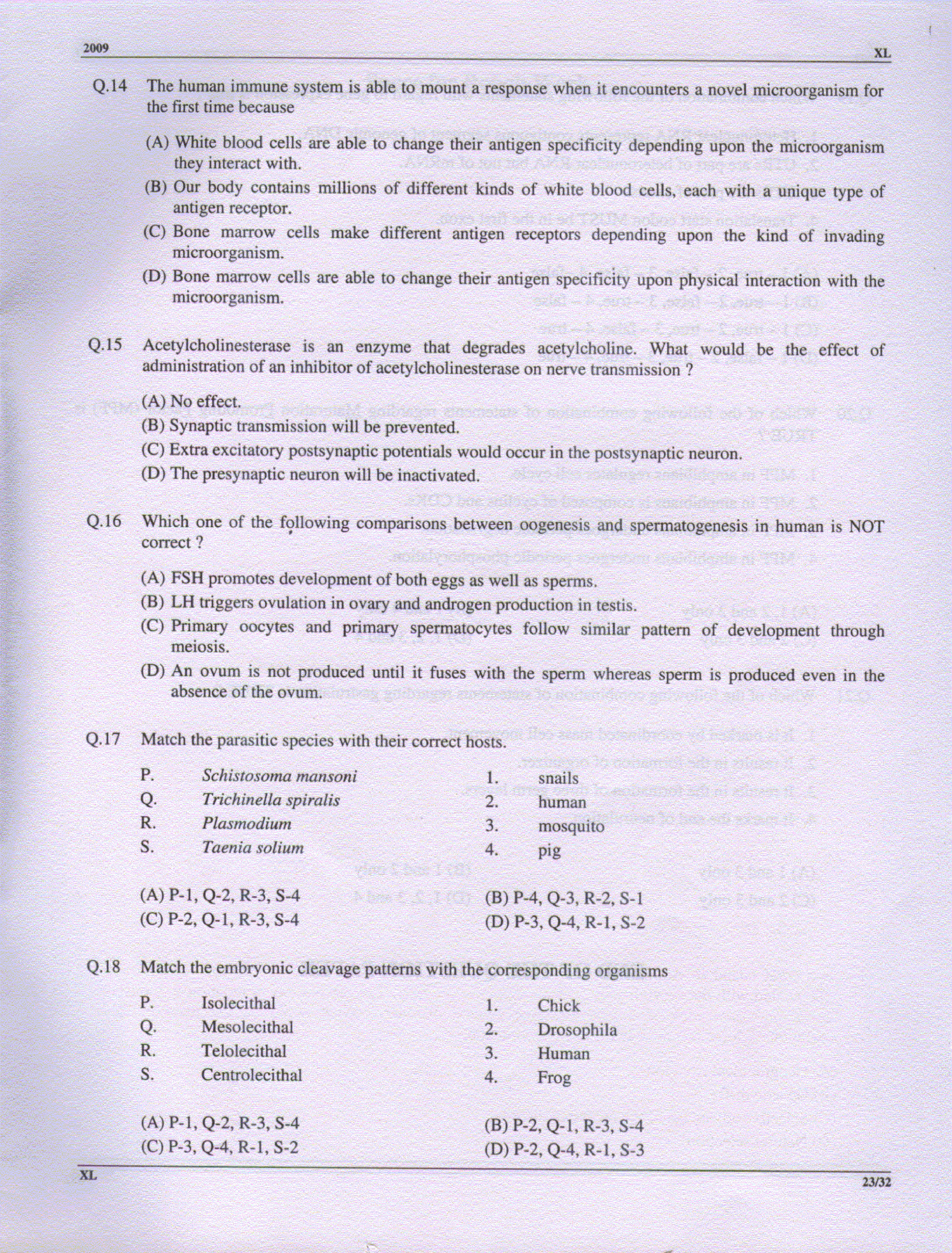 GATE Exam Question Paper 2009 Life Sciences 23