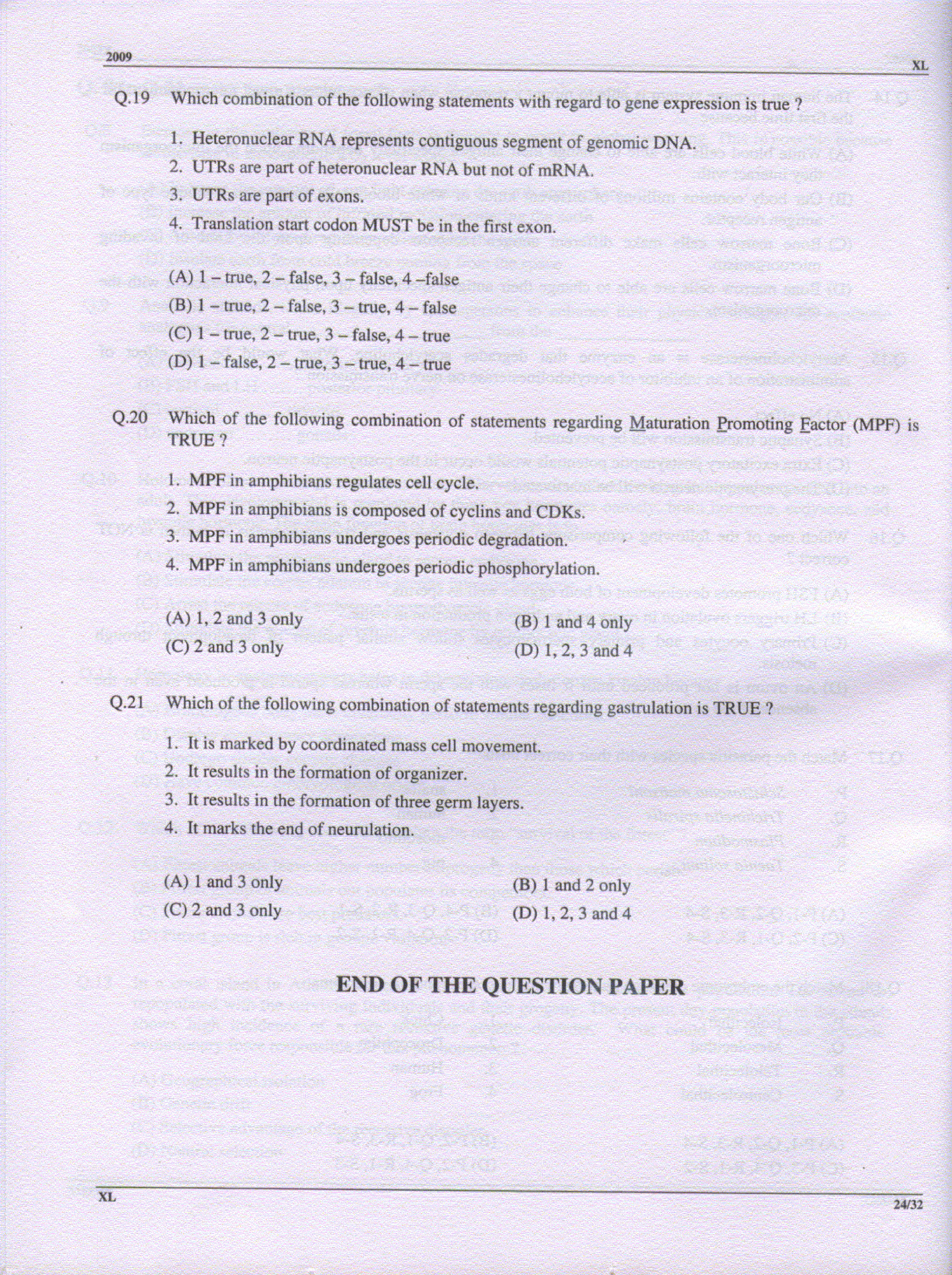 GATE Exam Question Paper 2009 Life Sciences 24