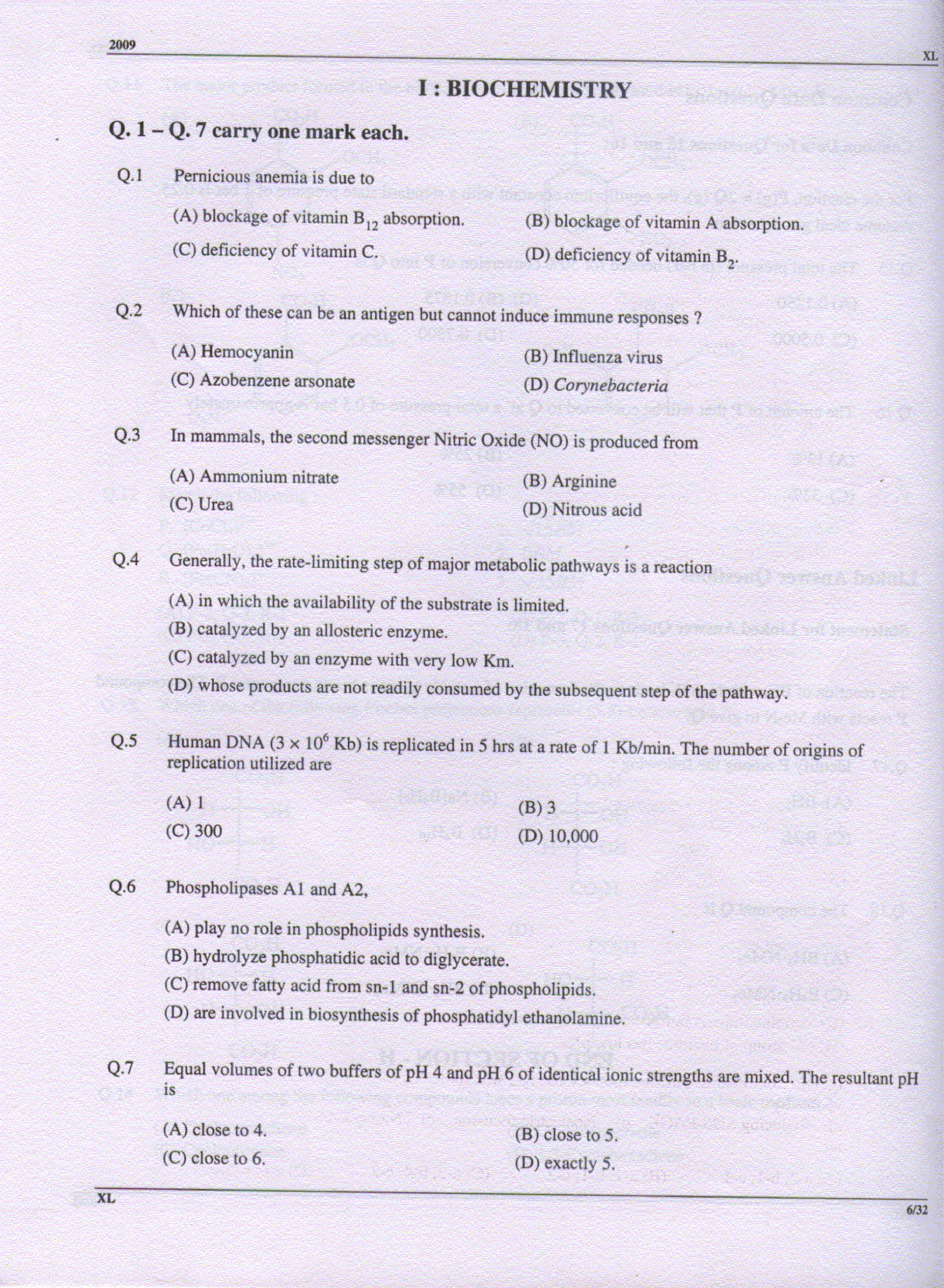 GATE Exam Question Paper 2009 Life Sciences 6