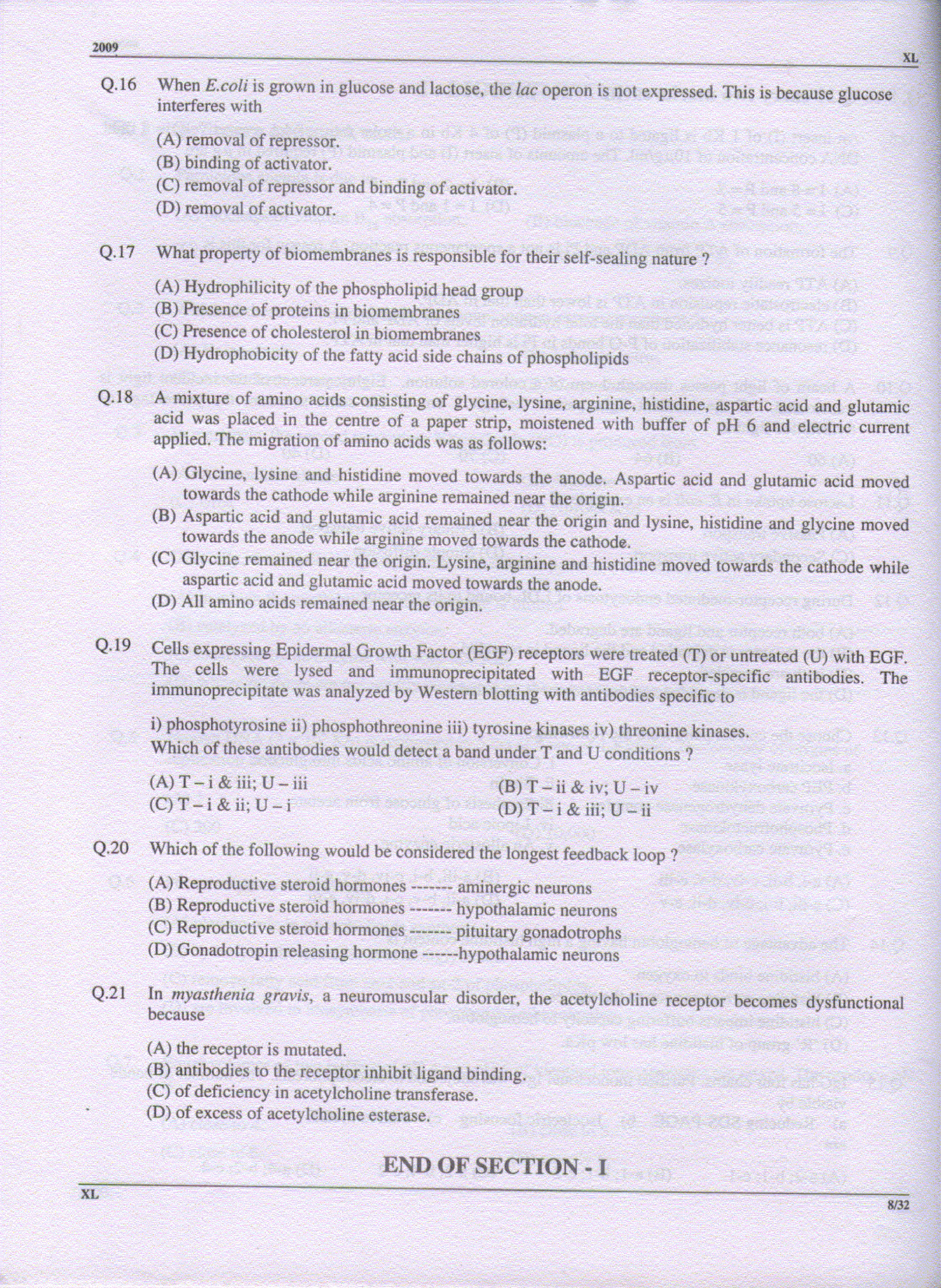 GATE Exam Question Paper 2009 Life Sciences 8