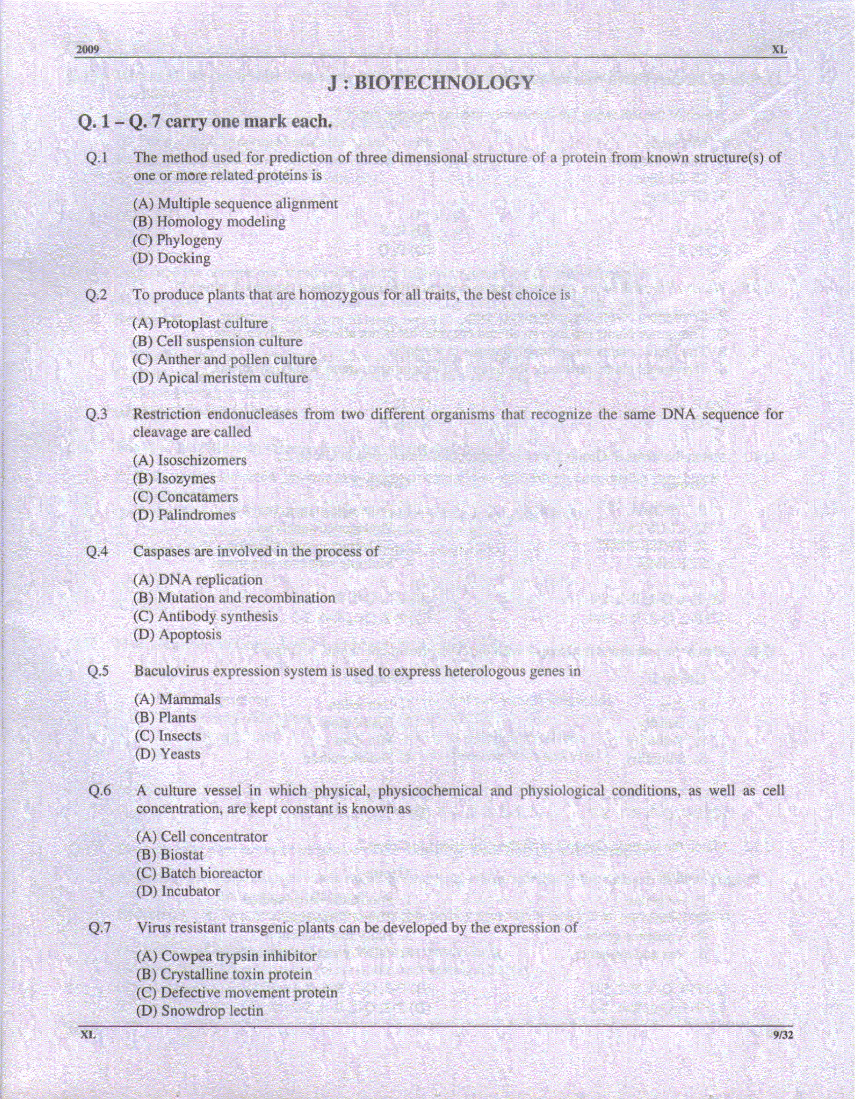 GATE Exam Question Paper 2009 Life Sciences 9