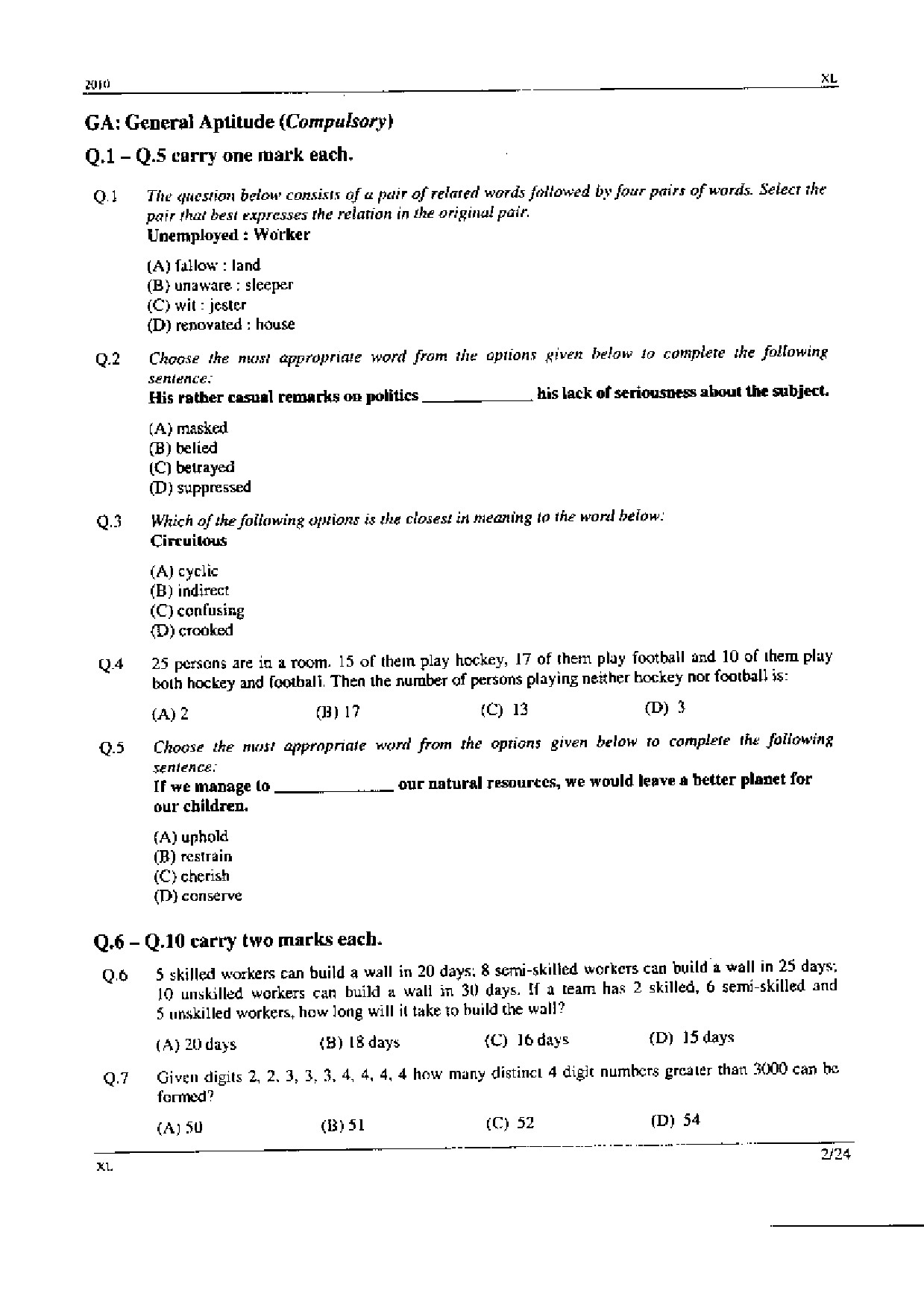 GATE Exam Question Paper 2010 Life Sciences 2