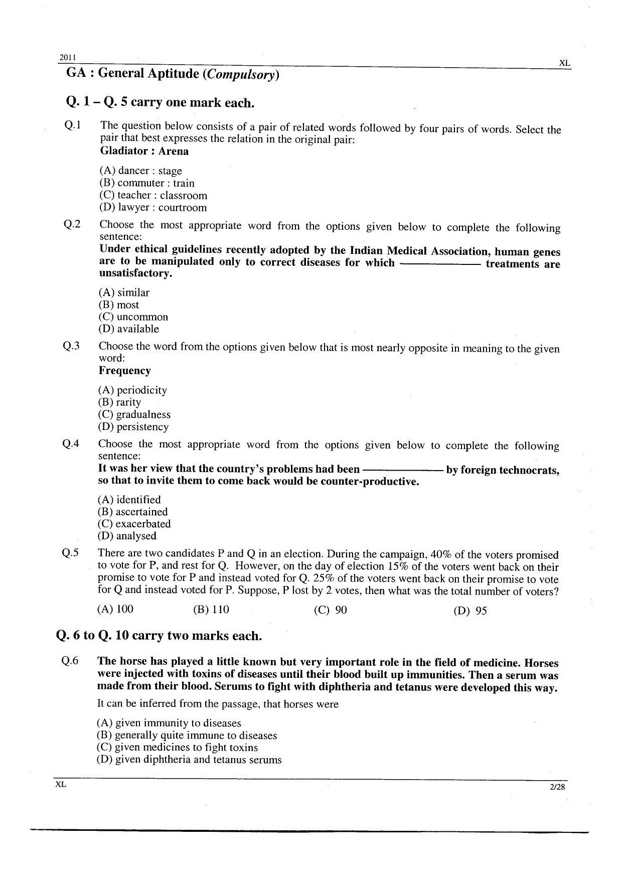GATE Exam Question Paper 2011 Life Sciences 2