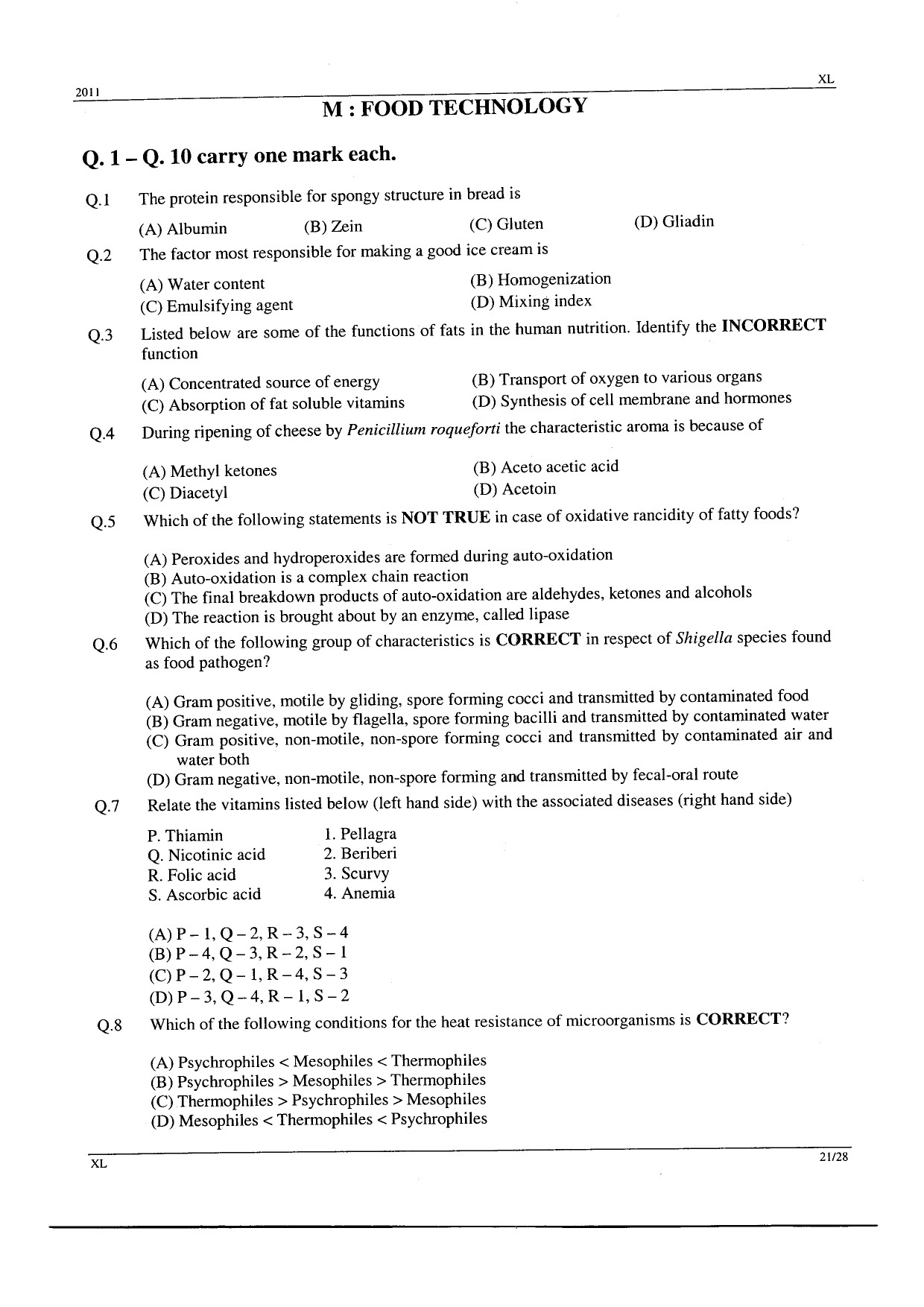GATE Exam Question Paper 2011 Life Sciences 21