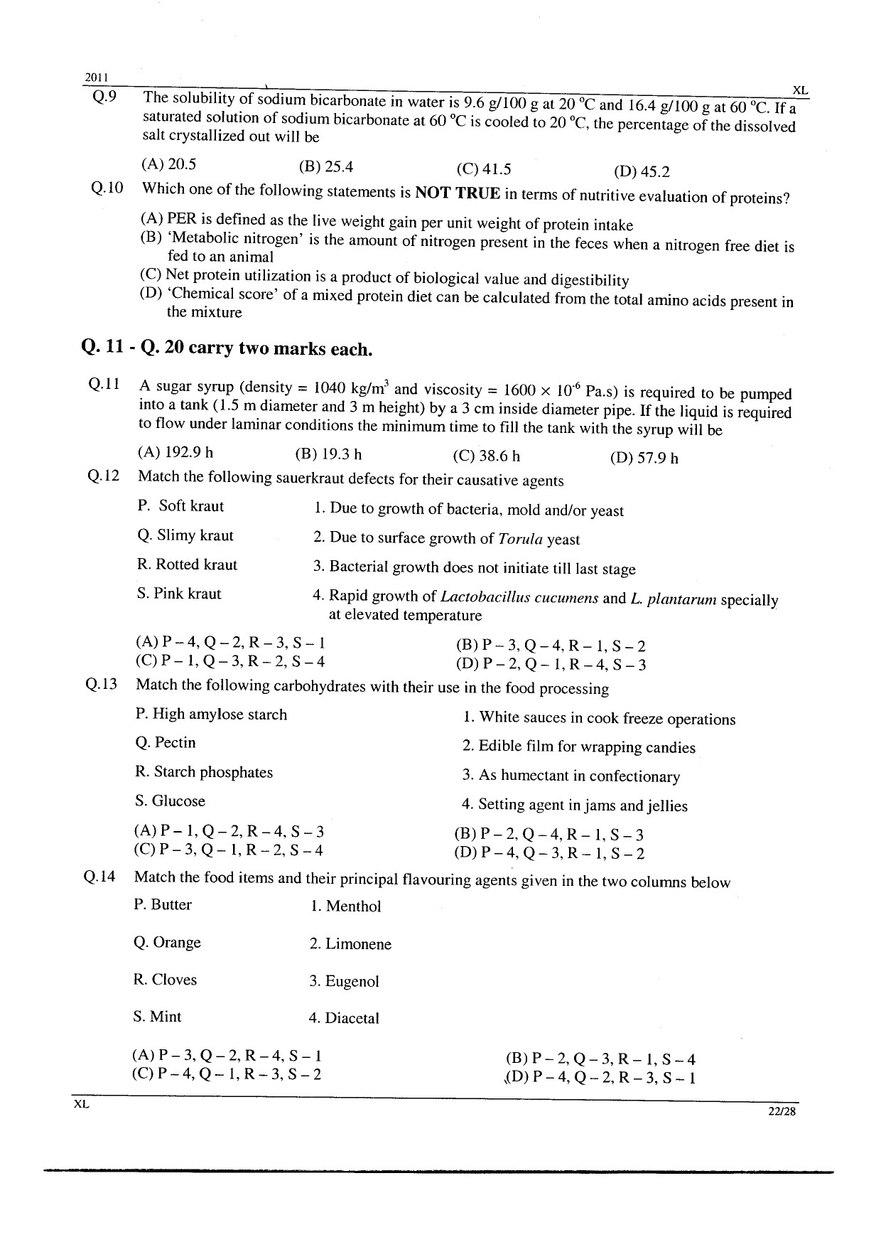 GATE Exam Question Paper 2011 Life Sciences 22