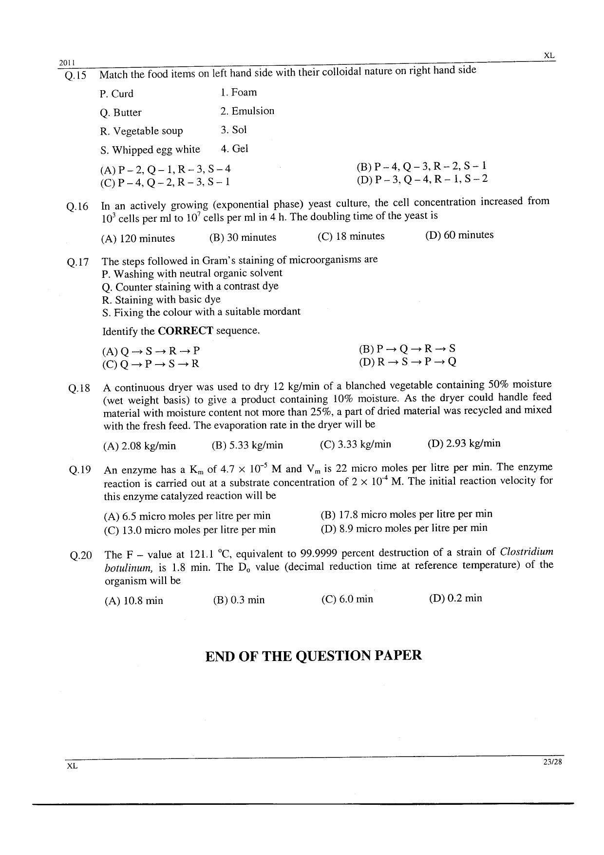 GATE Exam Question Paper 2011 Life Sciences 23