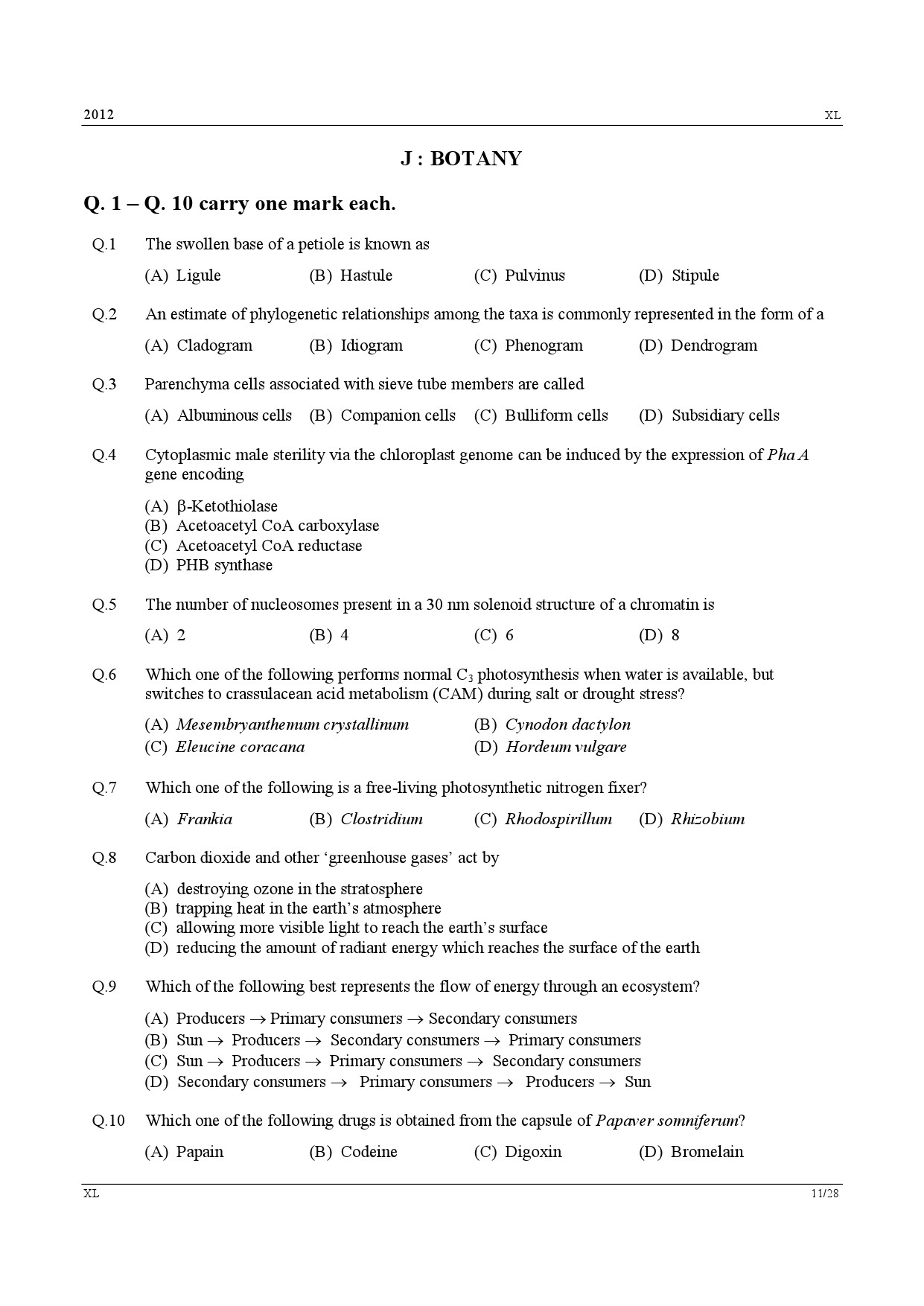 GATE Exam Question Paper 2012 Life Sciences 11