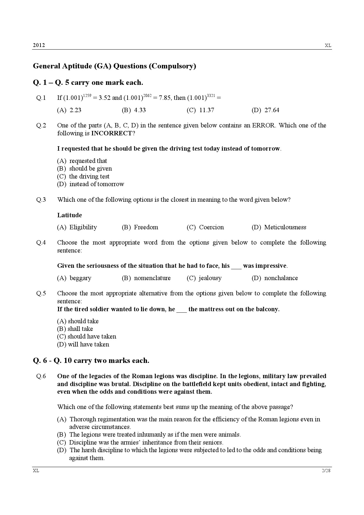 GATE Exam Question Paper 2012 Life Sciences 2