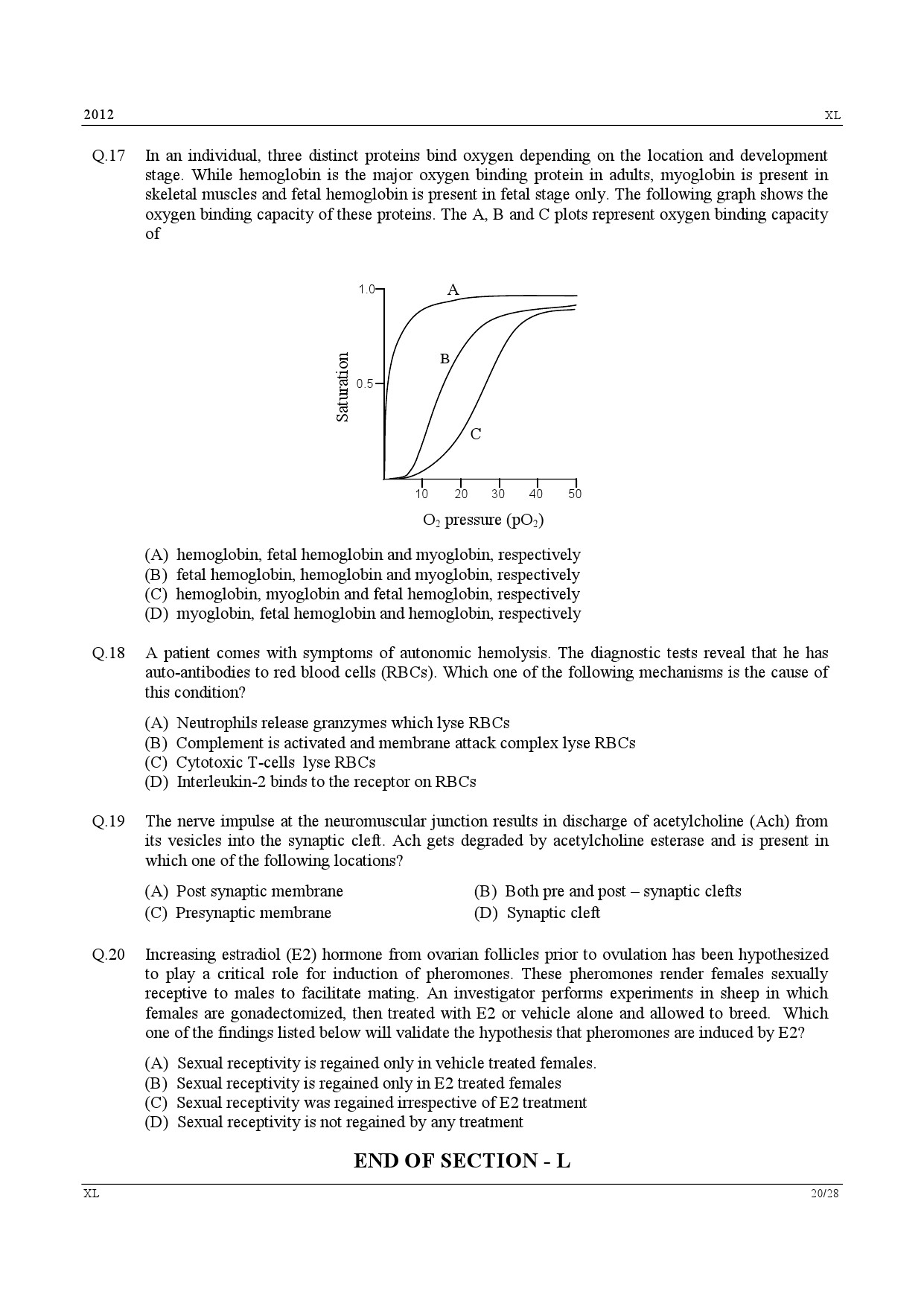 GATE Exam Question Paper 2012 Life Sciences 20