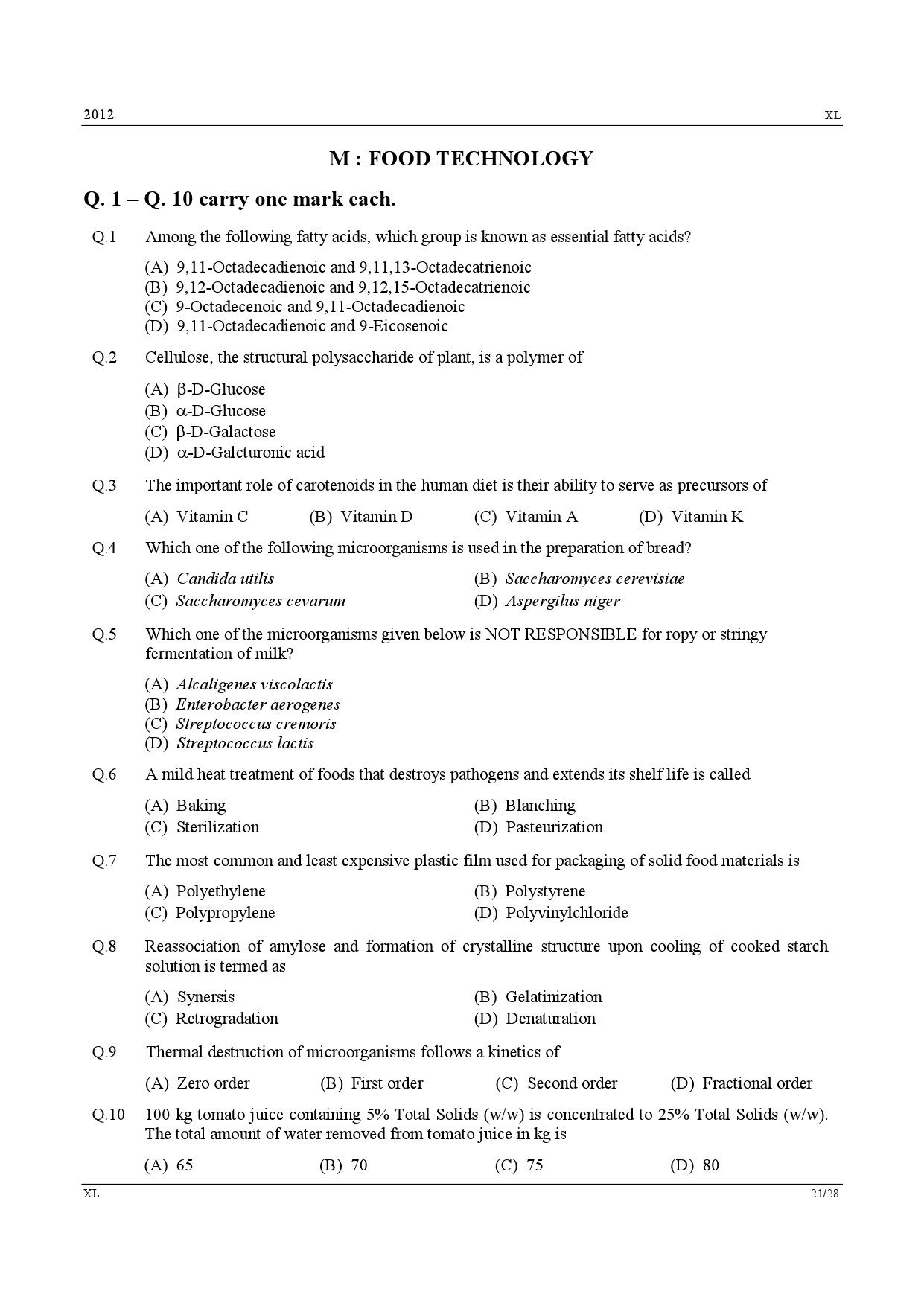 GATE Exam Question Paper 2012 Life Sciences 21