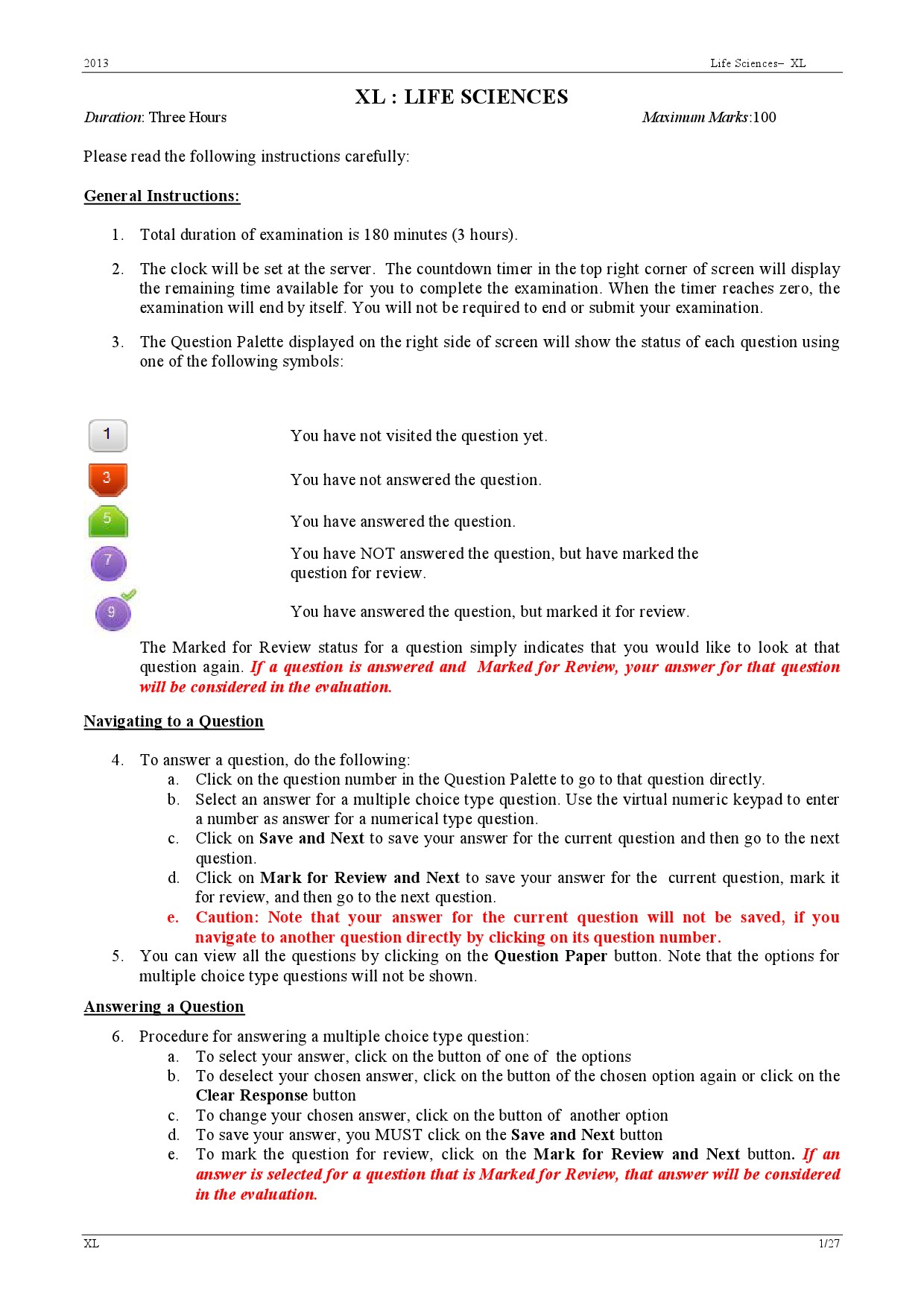 GATE Exam Question Paper 2013 Life Sciences 1