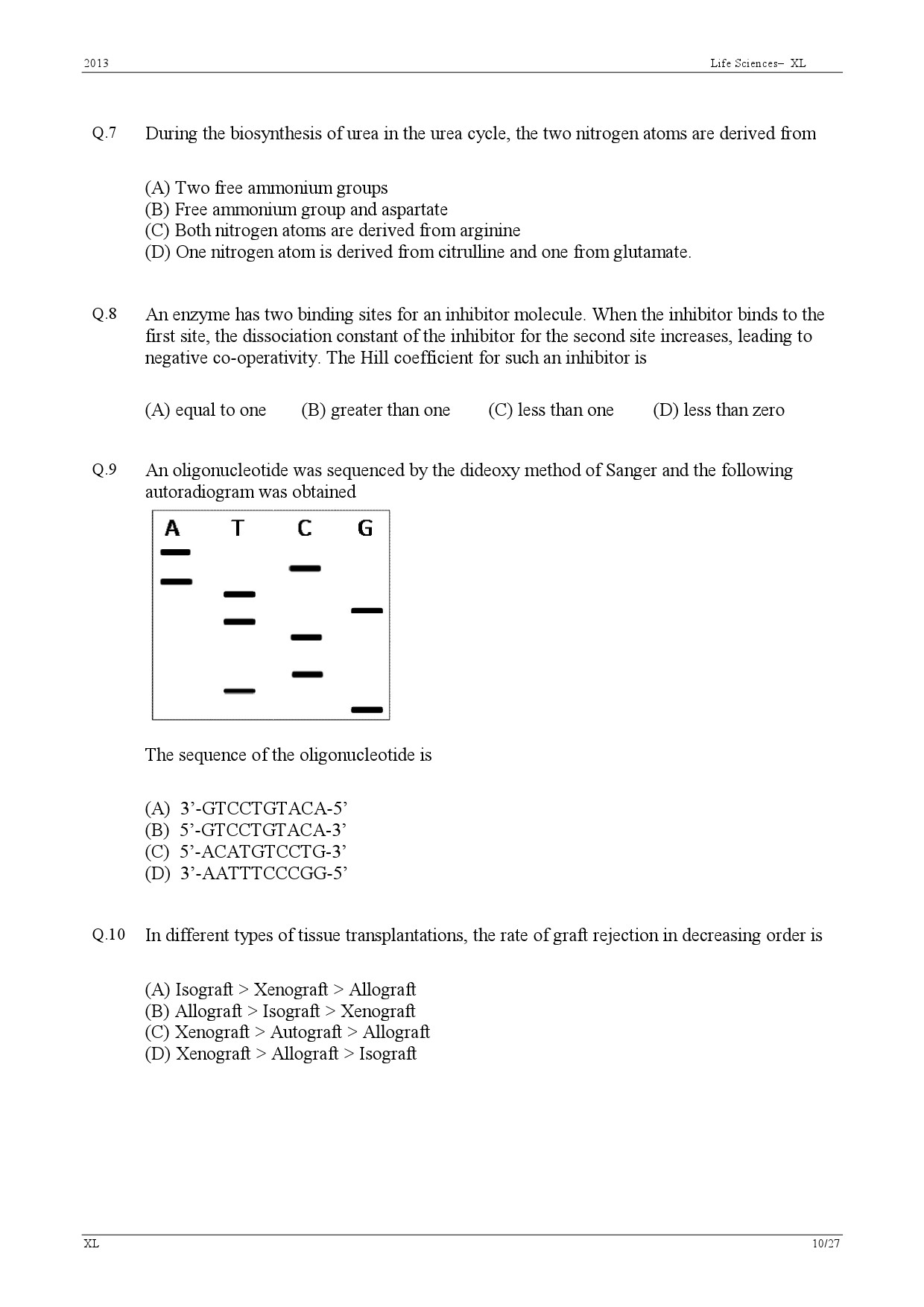 GATE Exam Question Paper 2013 Life Sciences 10