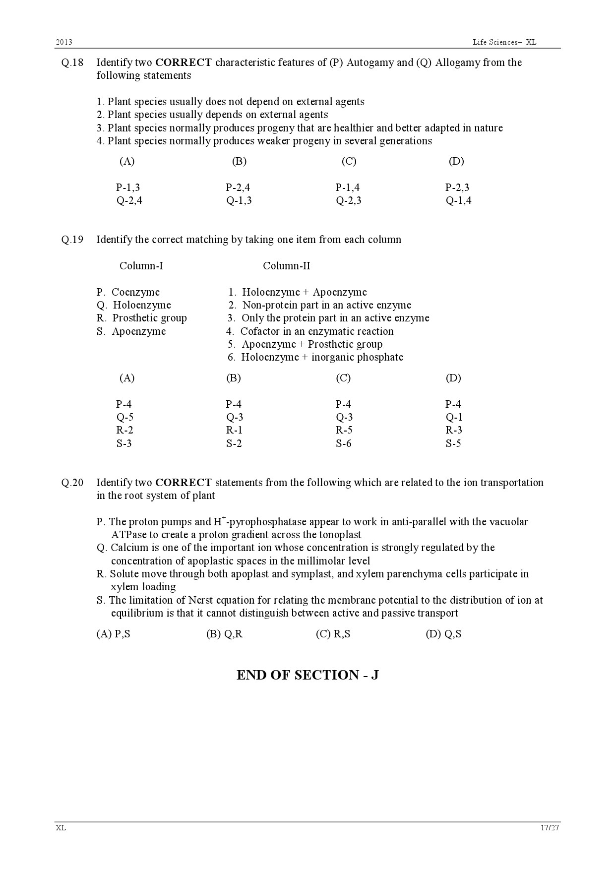 GATE Exam Question Paper 2013 Life Sciences 17