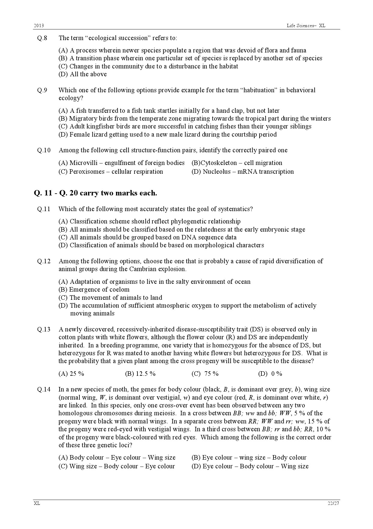 GATE Exam Question Paper 2013 Life Sciences 22
