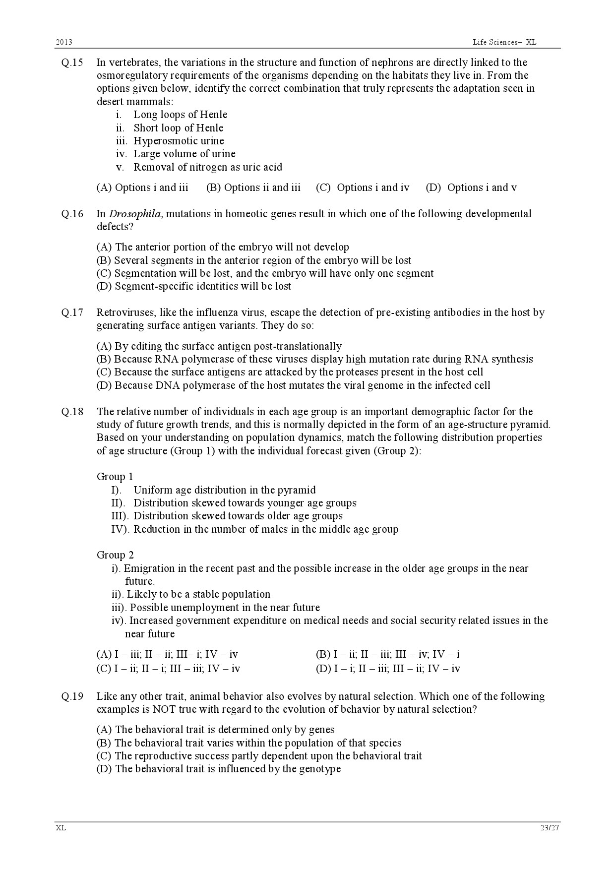 GATE Exam Question Paper 2013 Life Sciences 23