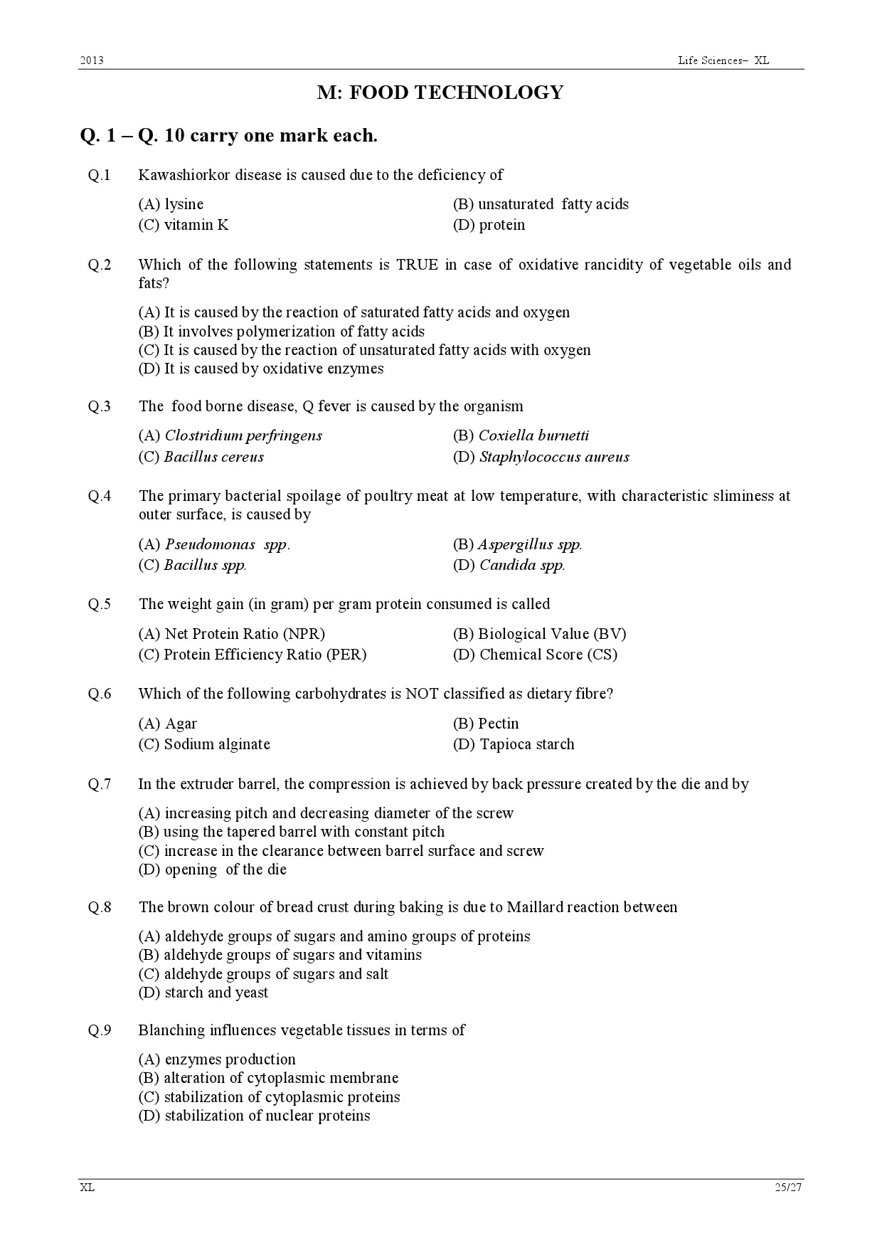 GATE Exam Question Paper 2013 Life Sciences 25