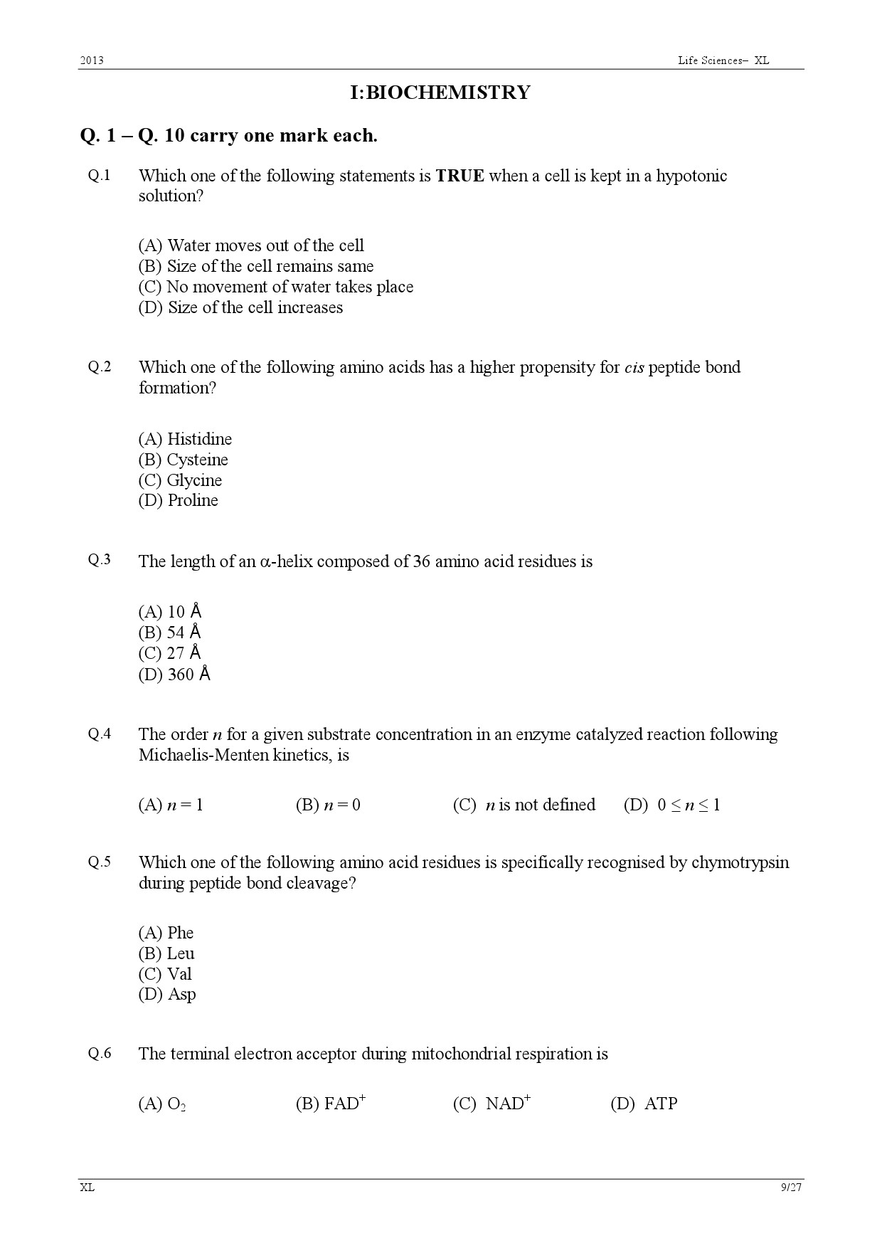 GATE Exam Question Paper 2013 Life Sciences 9