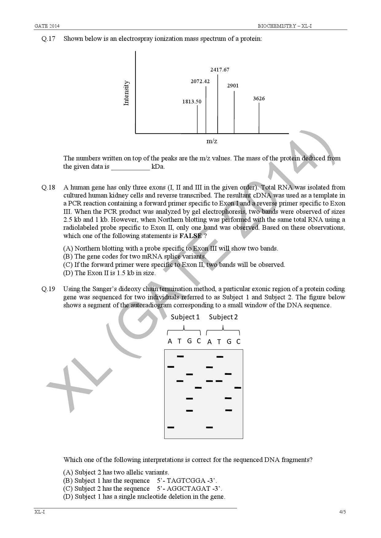 GATE Exam Question Paper 2014 Life Sciences 13
