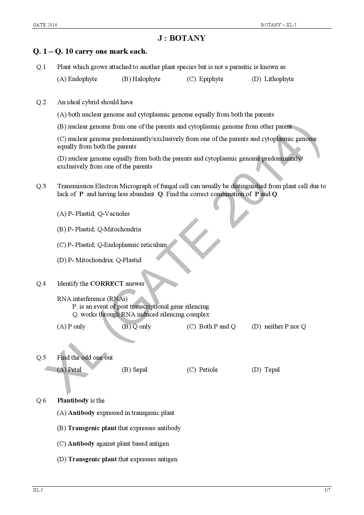 GATE Exam Question Paper 2014 Life Sciences 15