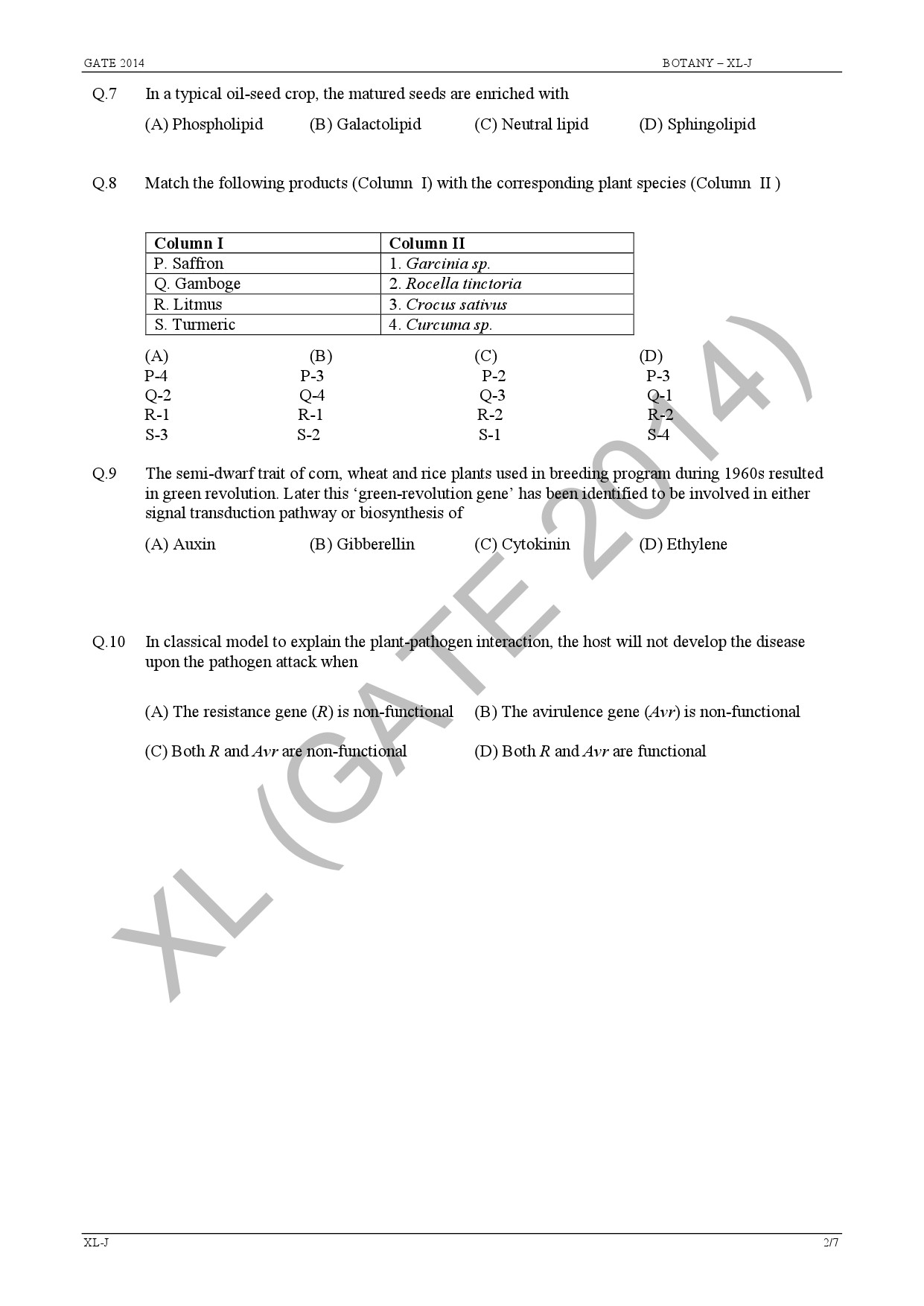 GATE Exam Question Paper 2014 Life Sciences 16