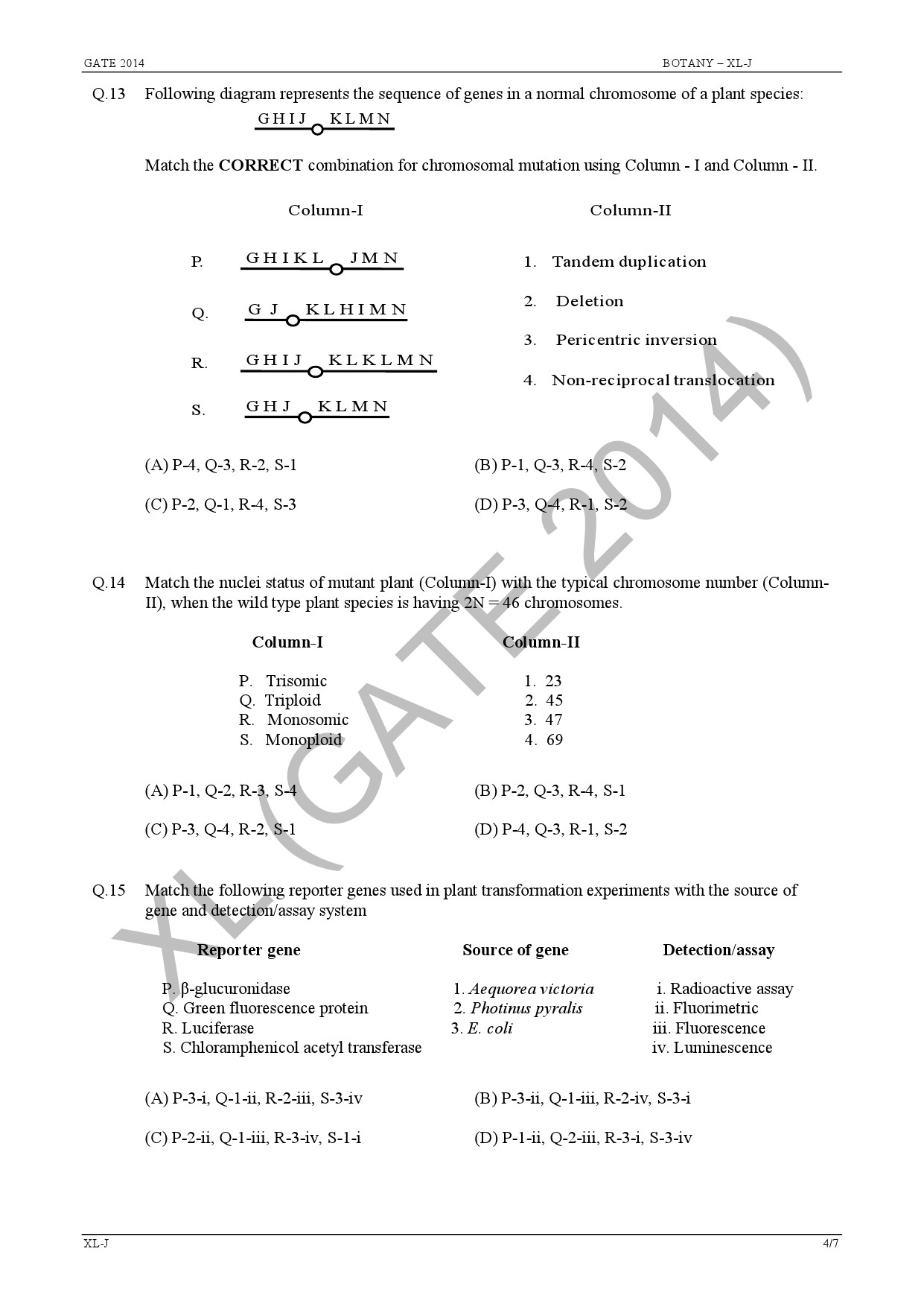 GATE Exam Question Paper 2014 Life Sciences 18