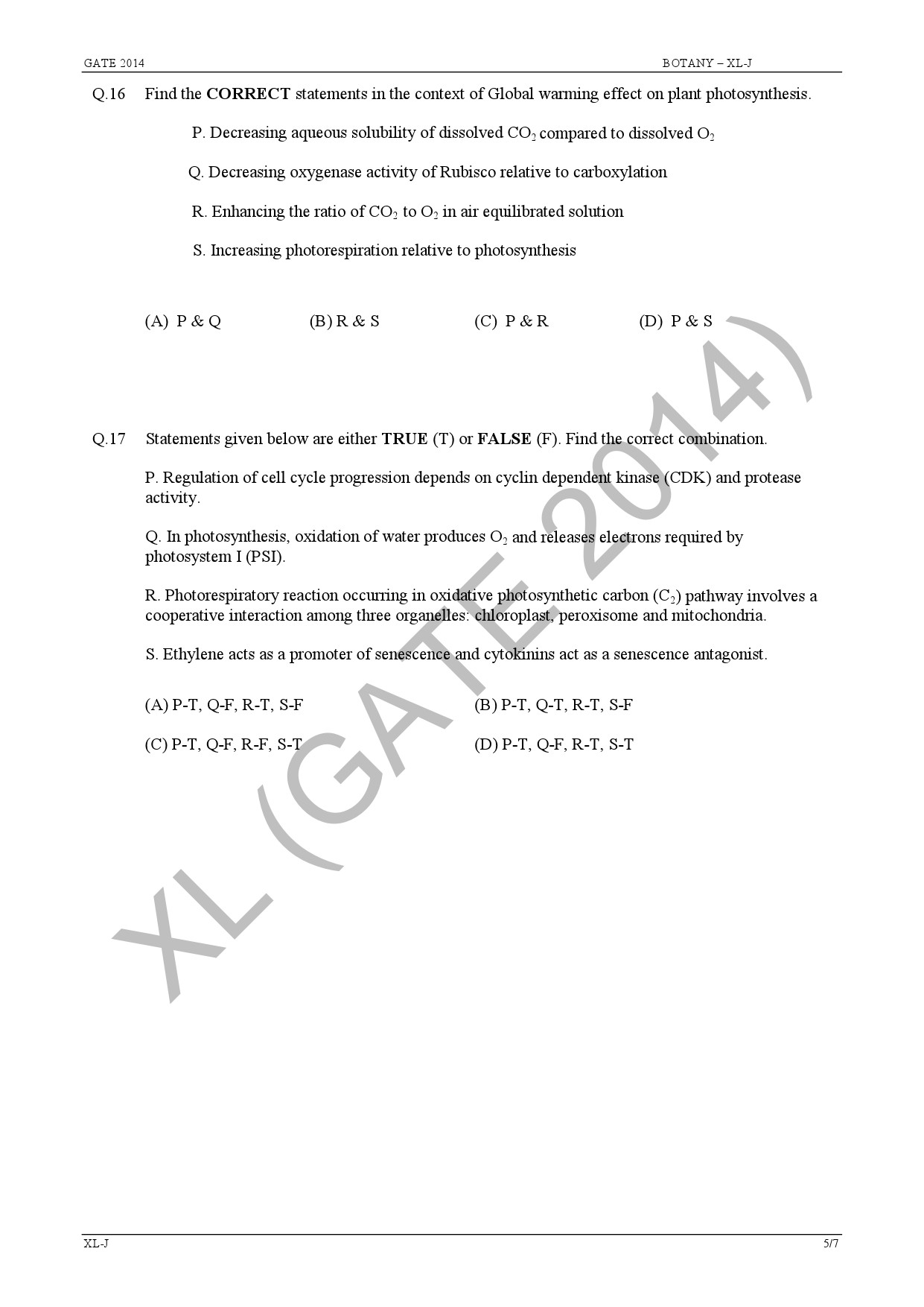 GATE Exam Question Paper 2014 Life Sciences 19