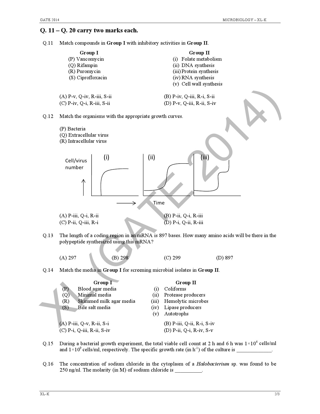 GATE Exam Question Paper 2014 Life Sciences 23