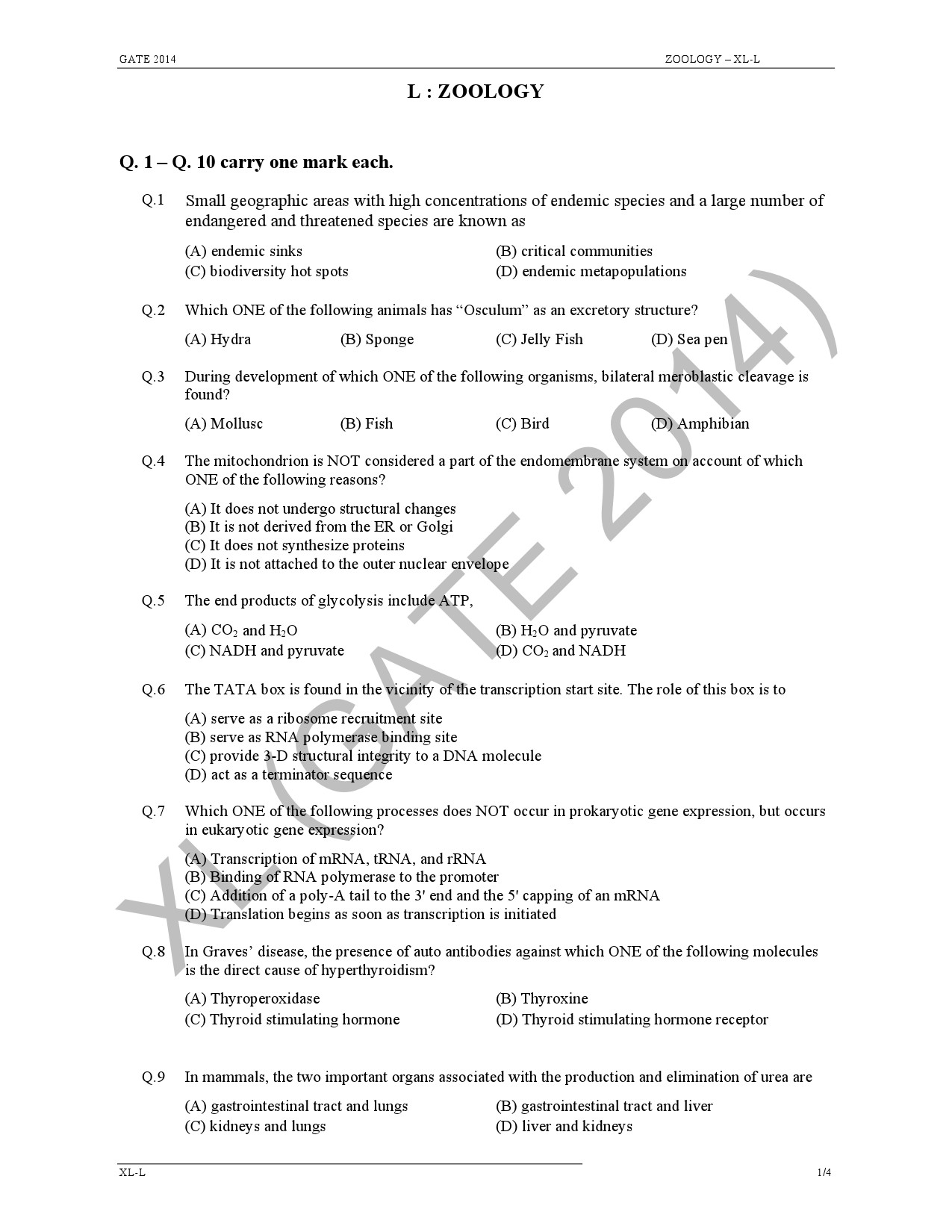 GATE Exam Question Paper 2014 Life Sciences 25