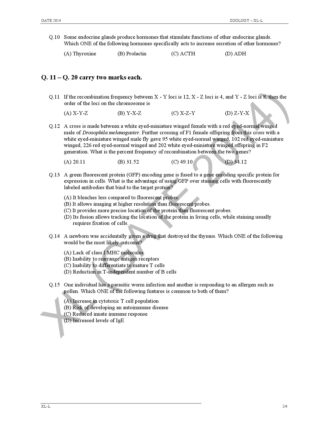 GATE Exam Question Paper 2014 Life Sciences 26