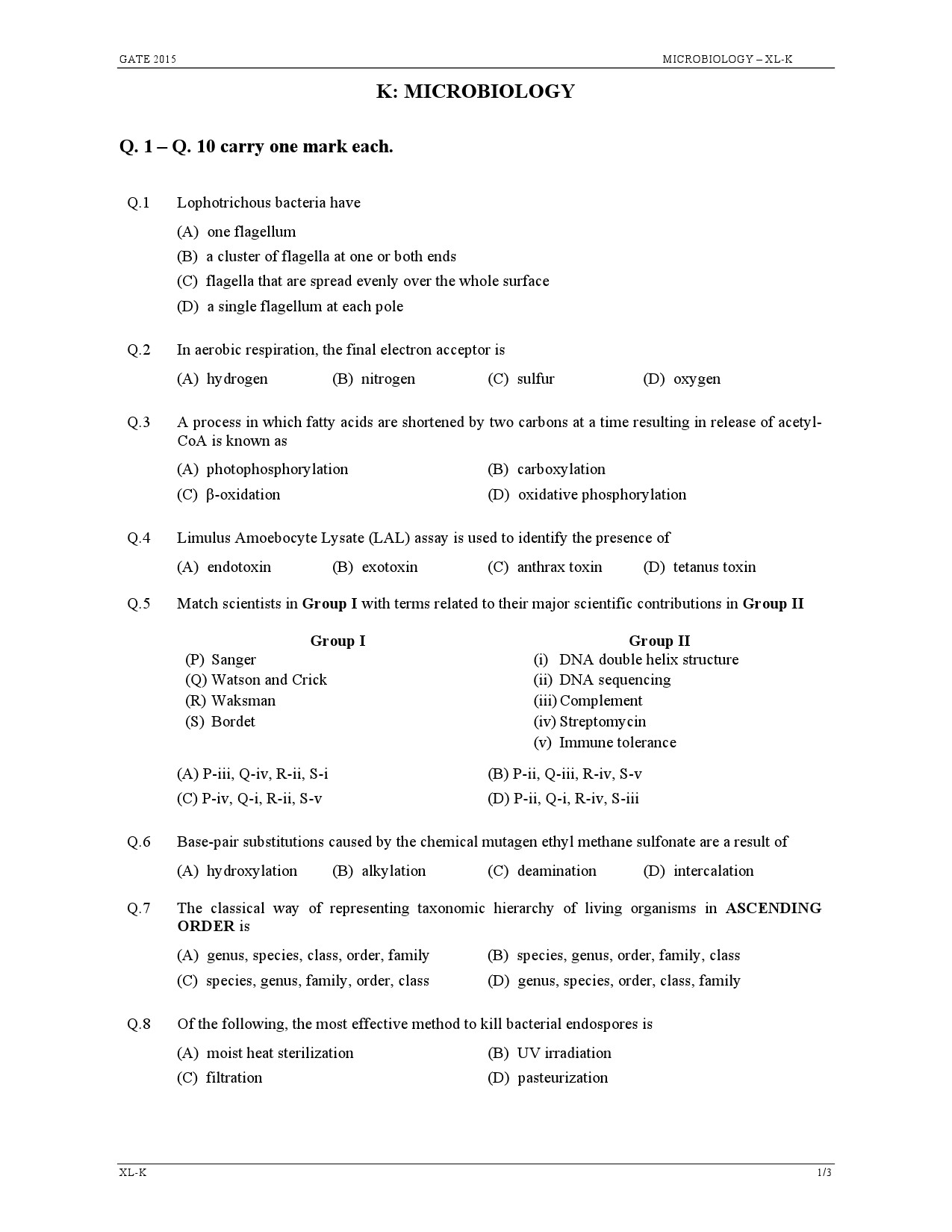 GATE Exam Question Paper 2015 Life Sciences 13