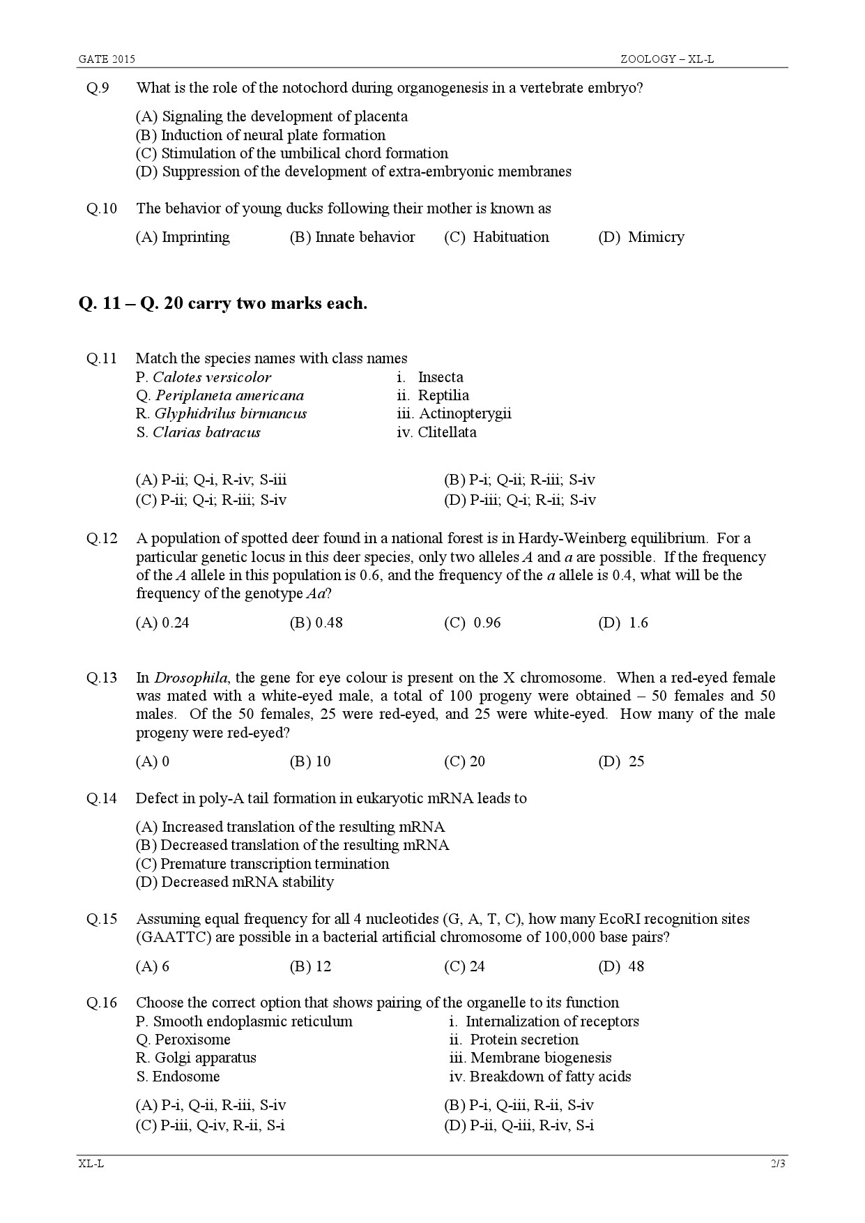 GATE Exam Question Paper 2015 Life Sciences 17